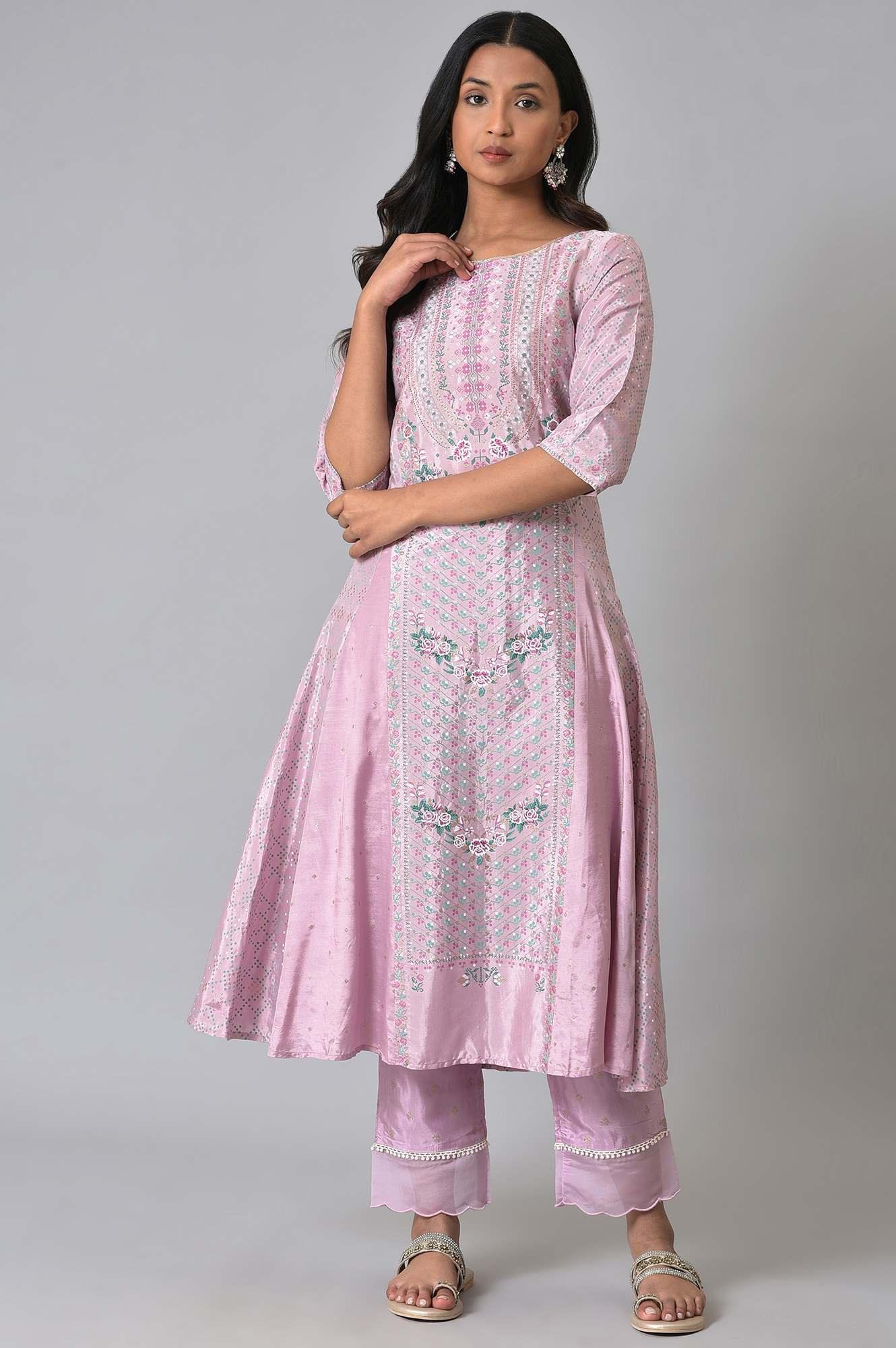 Plus Size Light Purple A-Line Shatung kurta