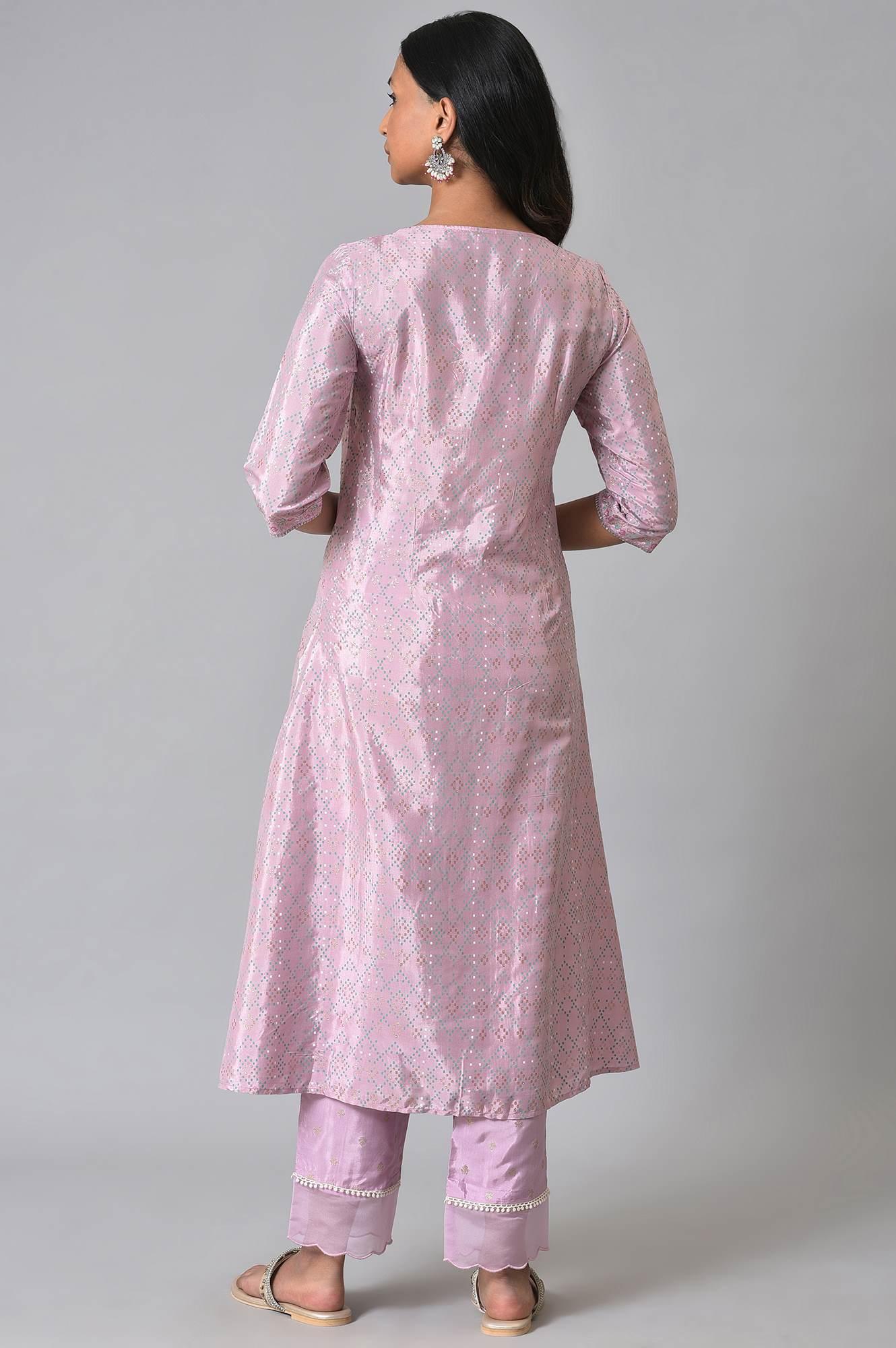 Plus Size Light Purple A-Line Shatung kurta - Image 2