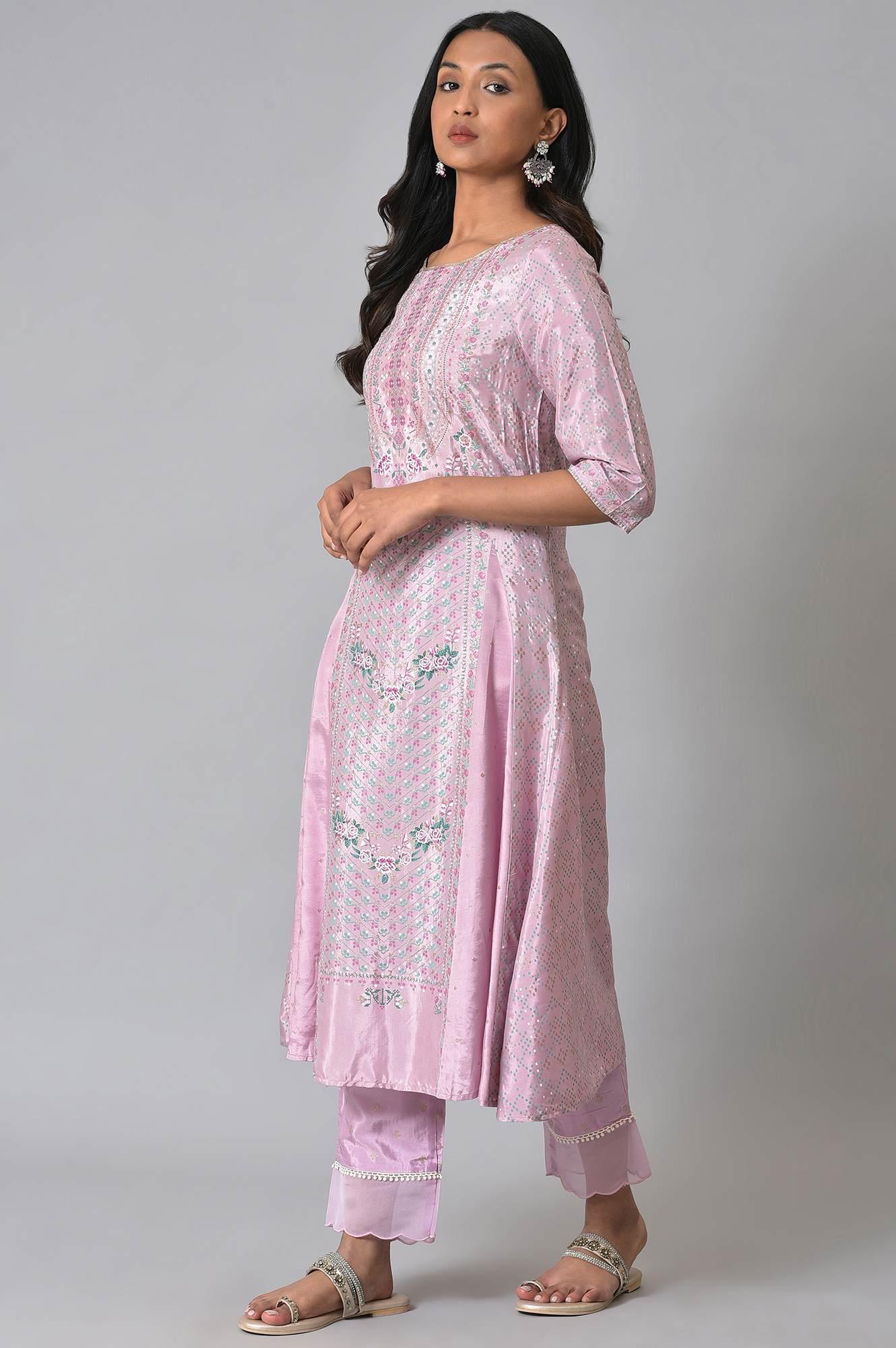 Plus Size Light Purple A-Line Shatung kurta - Image 3