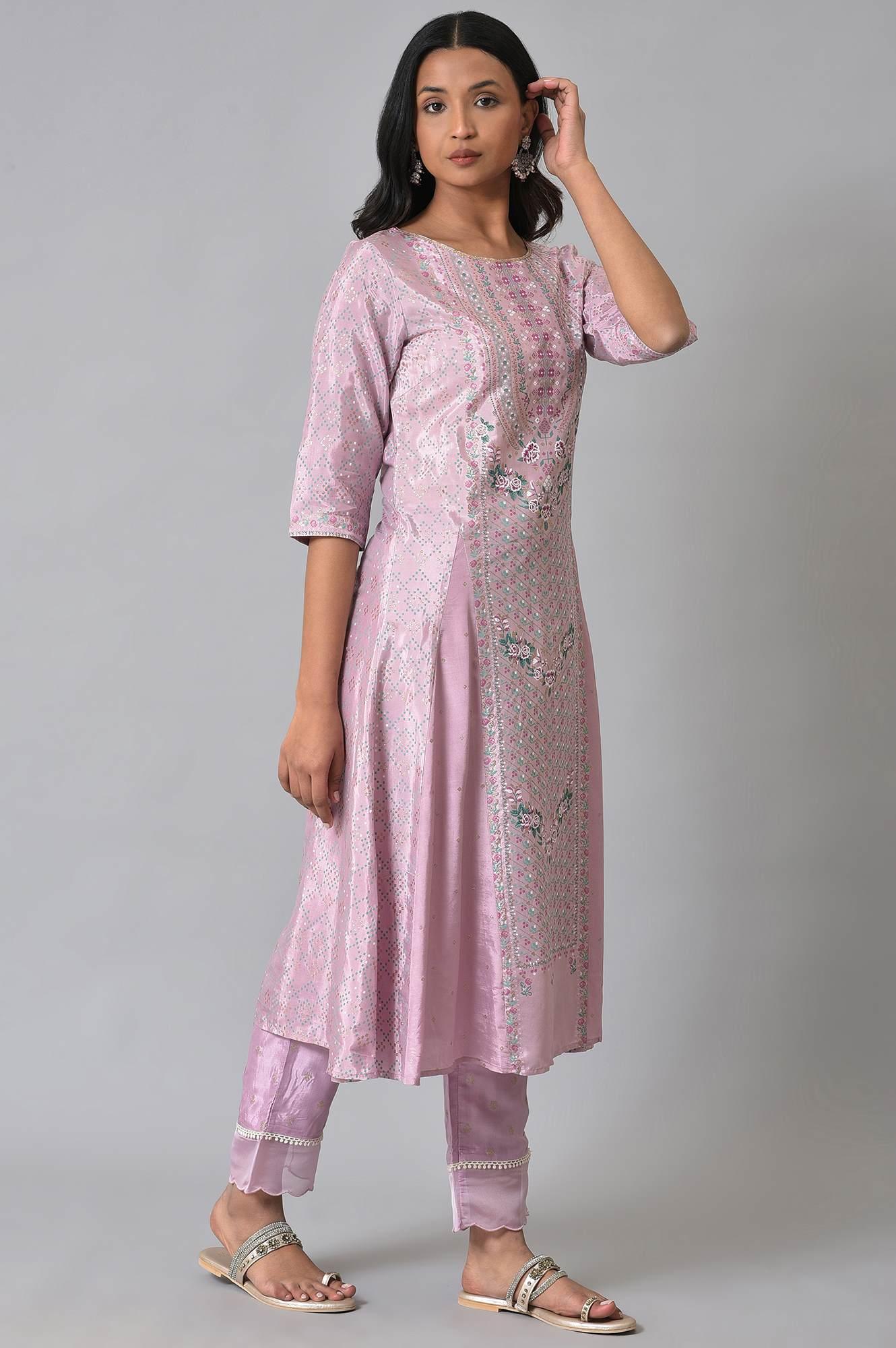 Plus Size Light Purple A-Line Shatung kurta - Image 4