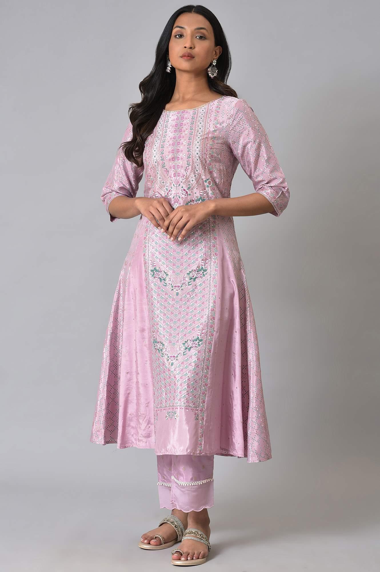 Plus Size Light Purple A-Line Shatung kurta - Image 6