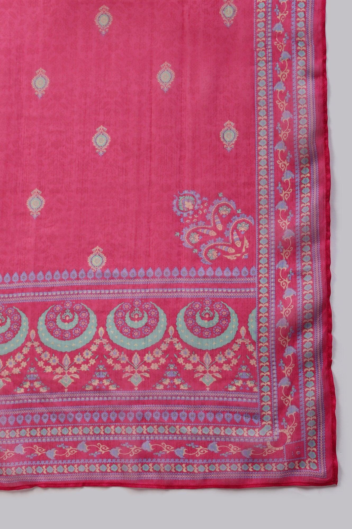 Plus Size Light Purple Embroidered kurta With Pink Tights And Printed Dupatta - Image 7