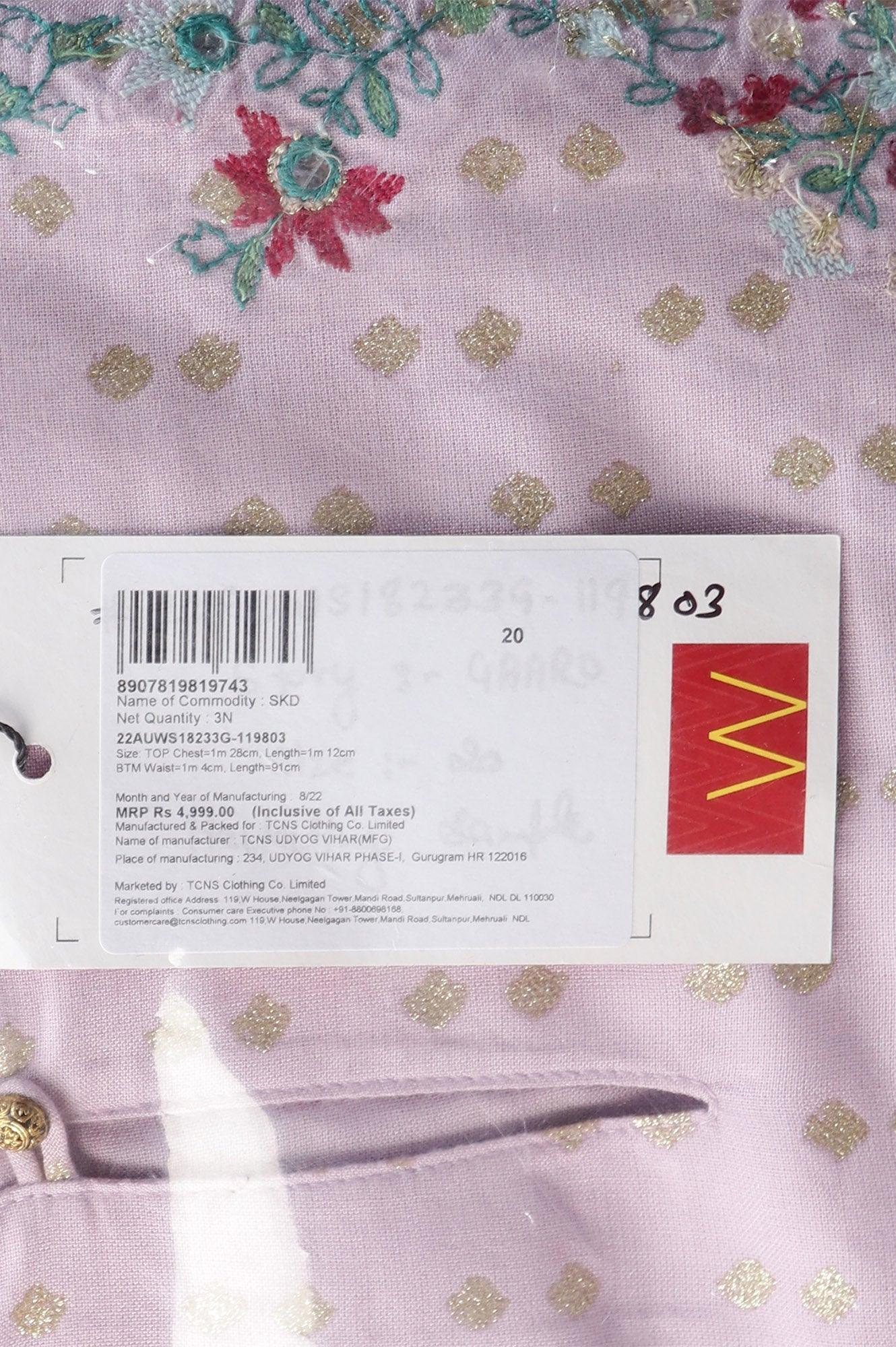 Plus Size Light Purple Embroidered kurta With Pink Tights And Printed Dupatta - Image 8