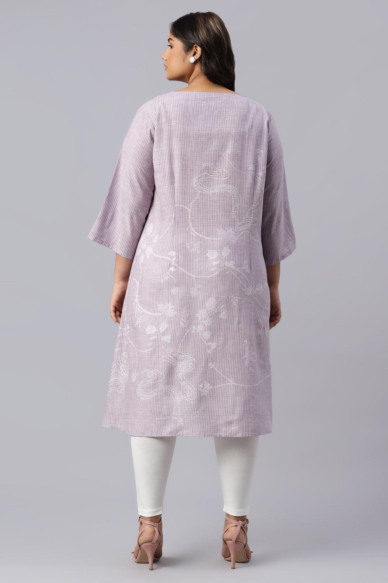Plus Size Lilac Embroidered Mock Layer kurta - Image 2