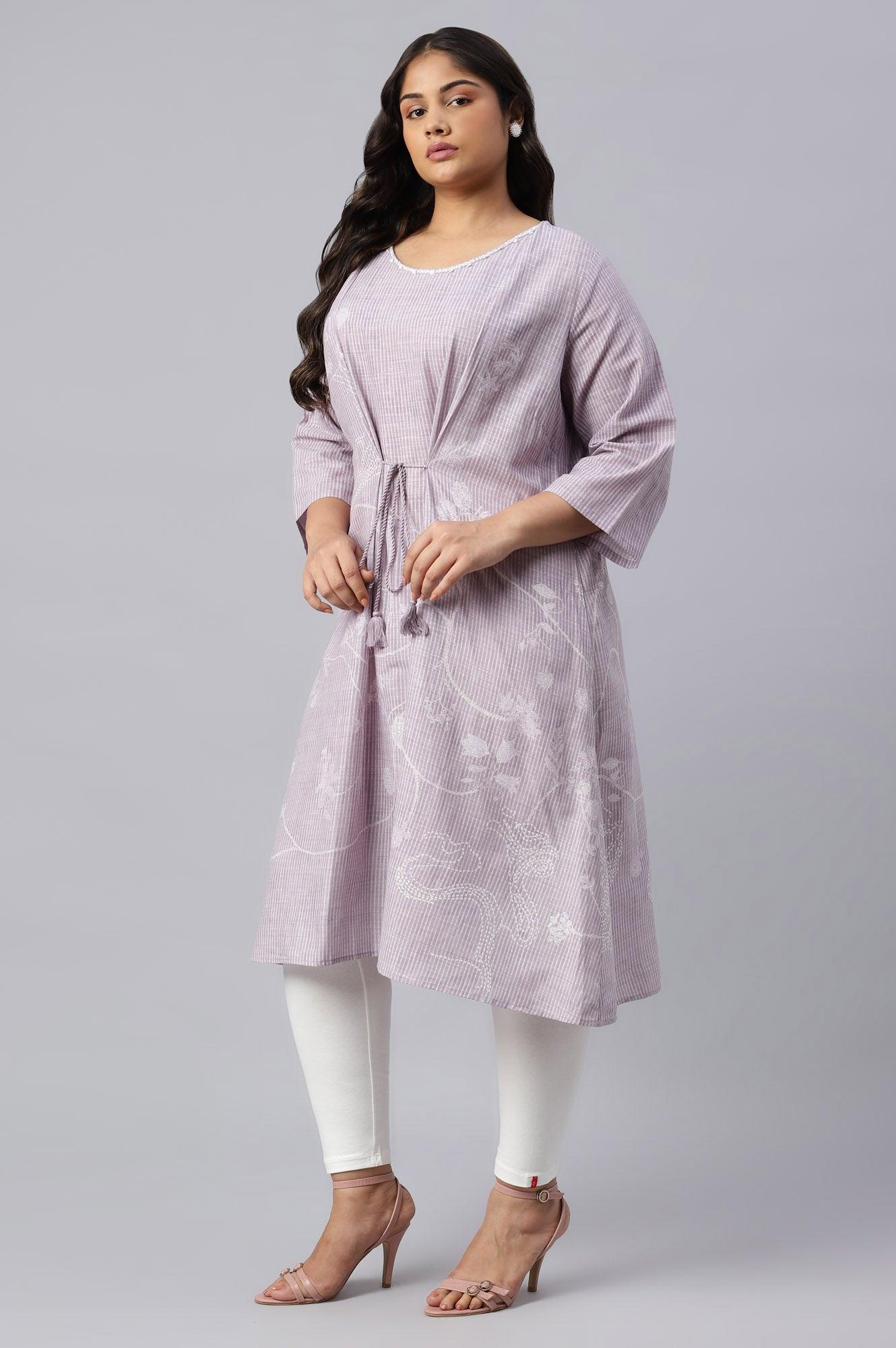 Plus Size Lilac Embroidered Mock Layer kurta - Image 3