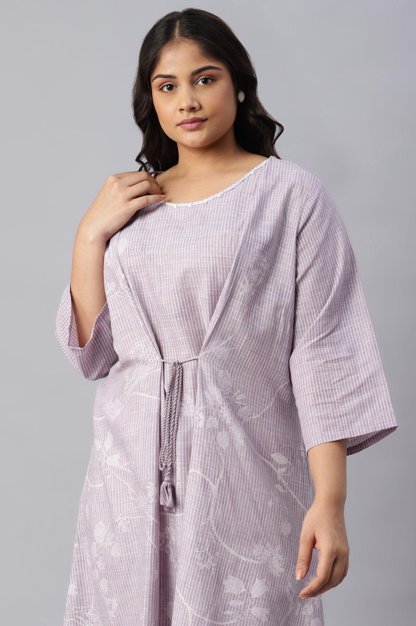 Plus Size Lilac Embroidered Mock Layer kurta - Image 5