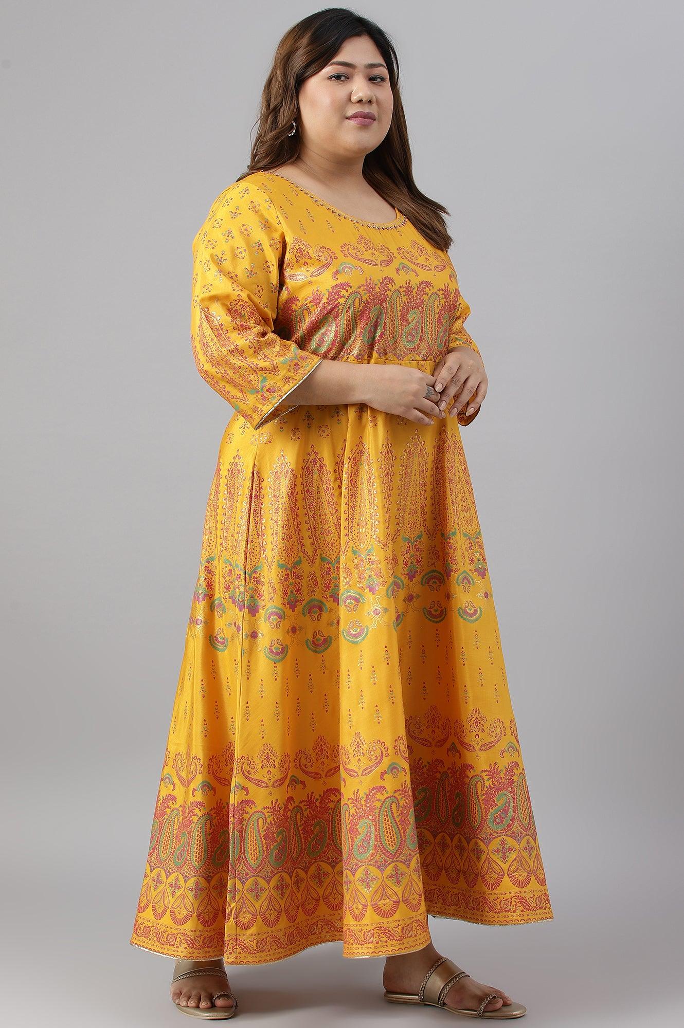 Plus Size Murtard Indie Dress With Embellished Neckline - Image 3