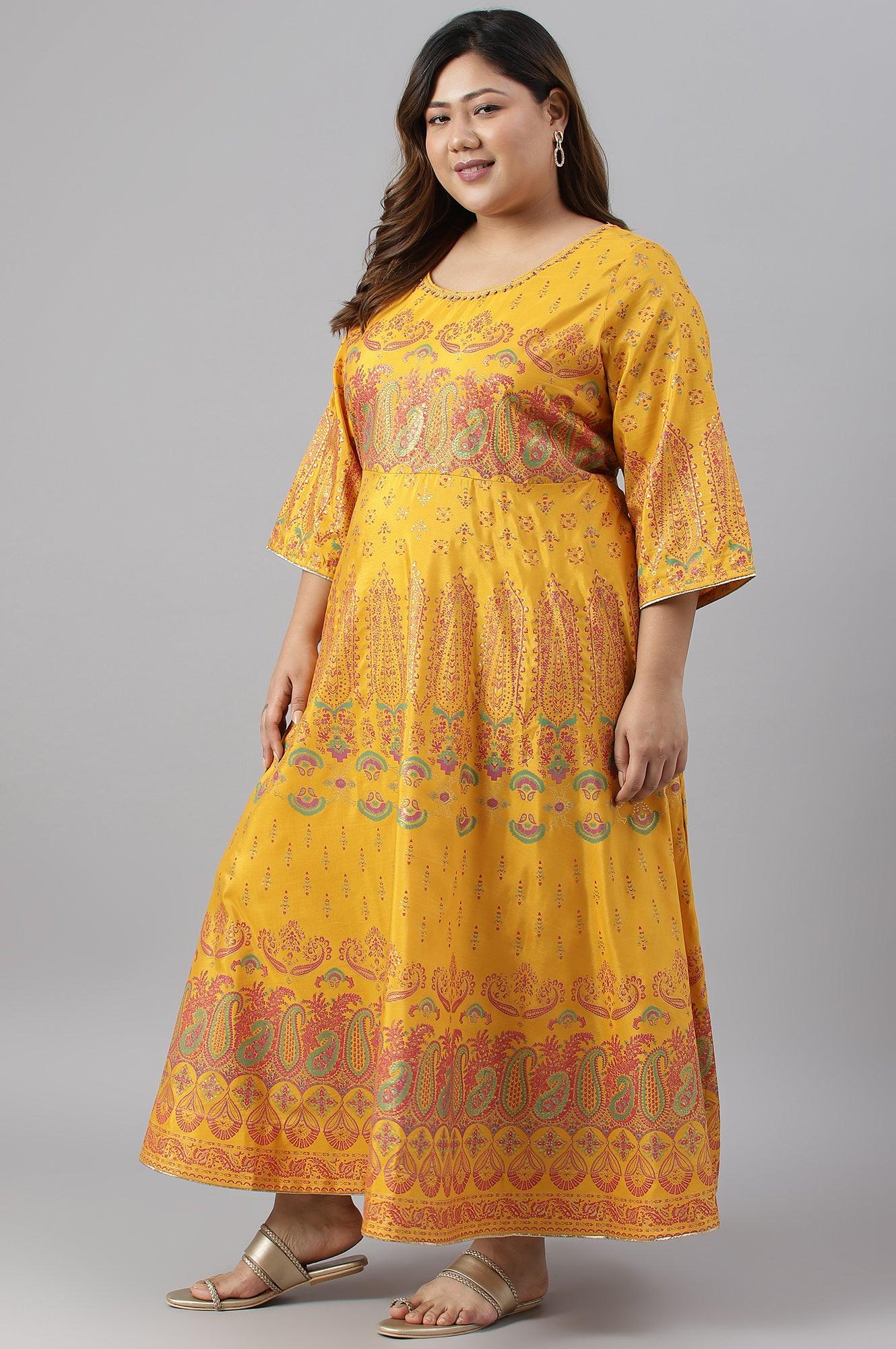 Plus Size Murtard Indie Dress With Embellished Neckline - Image 4
