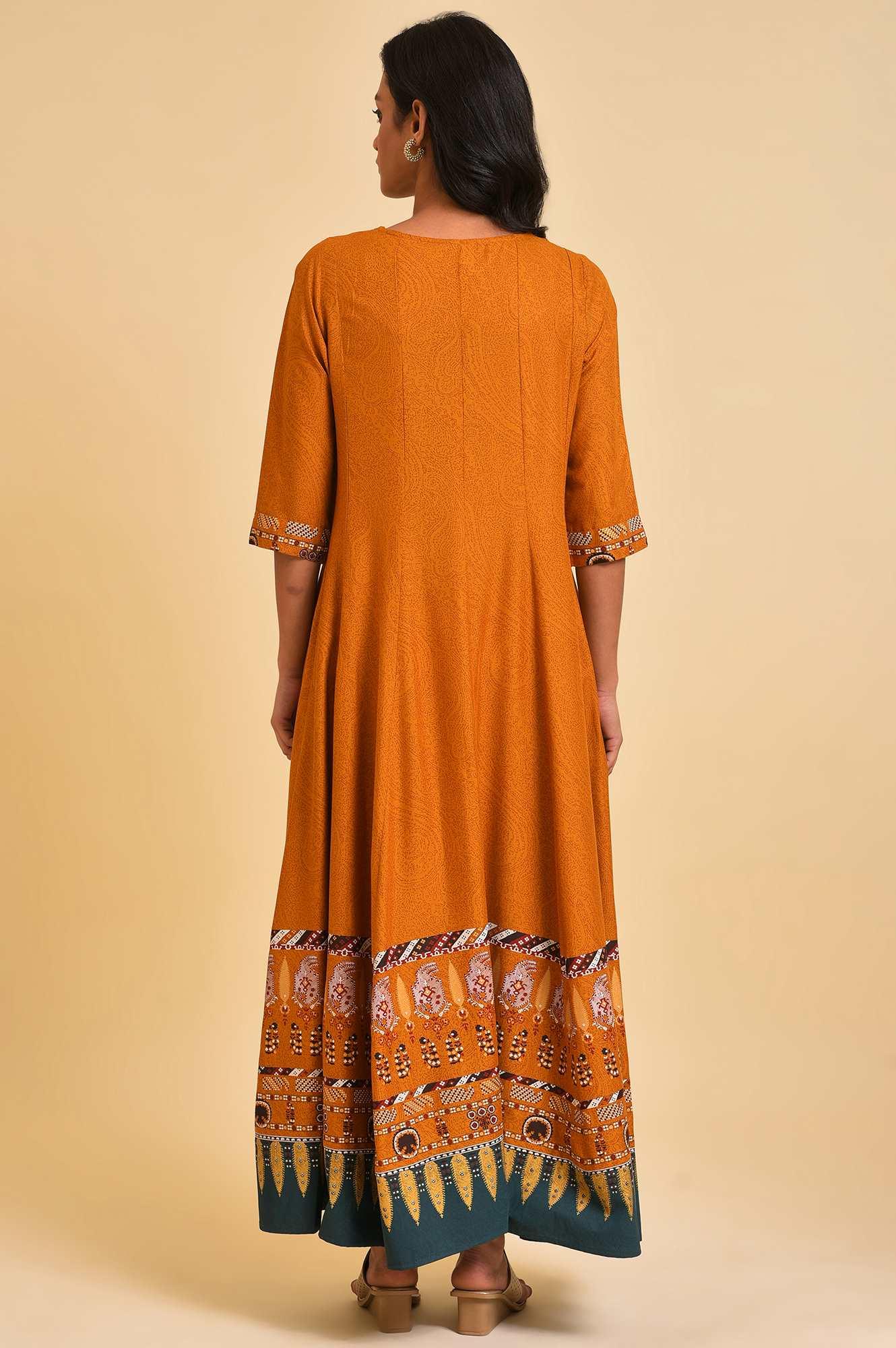 Plus Size Mustard Flared Embroidered Dress - Image 2