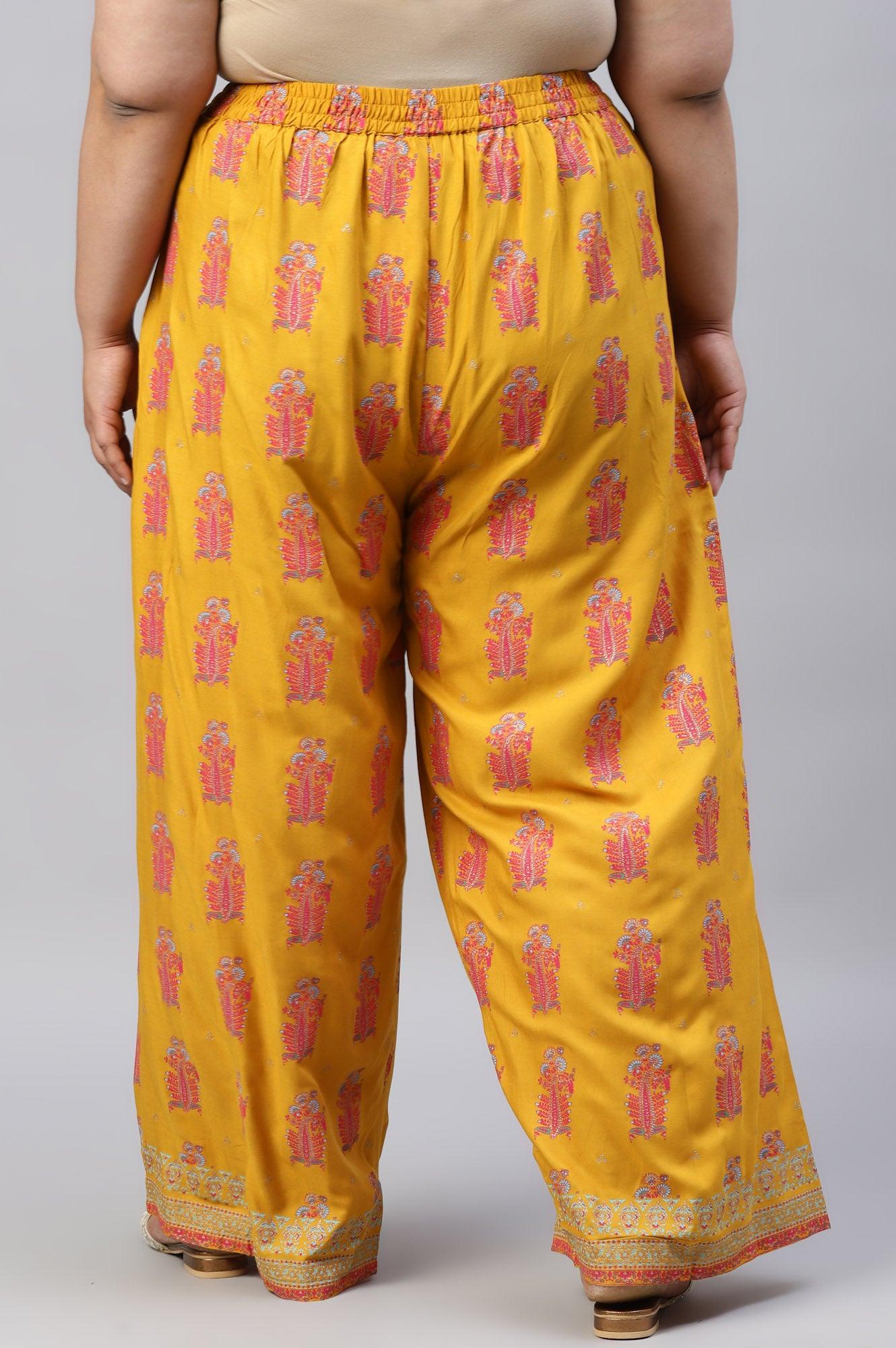Plus Size Mustard Rayon Printed Parallel Pants - Image 2