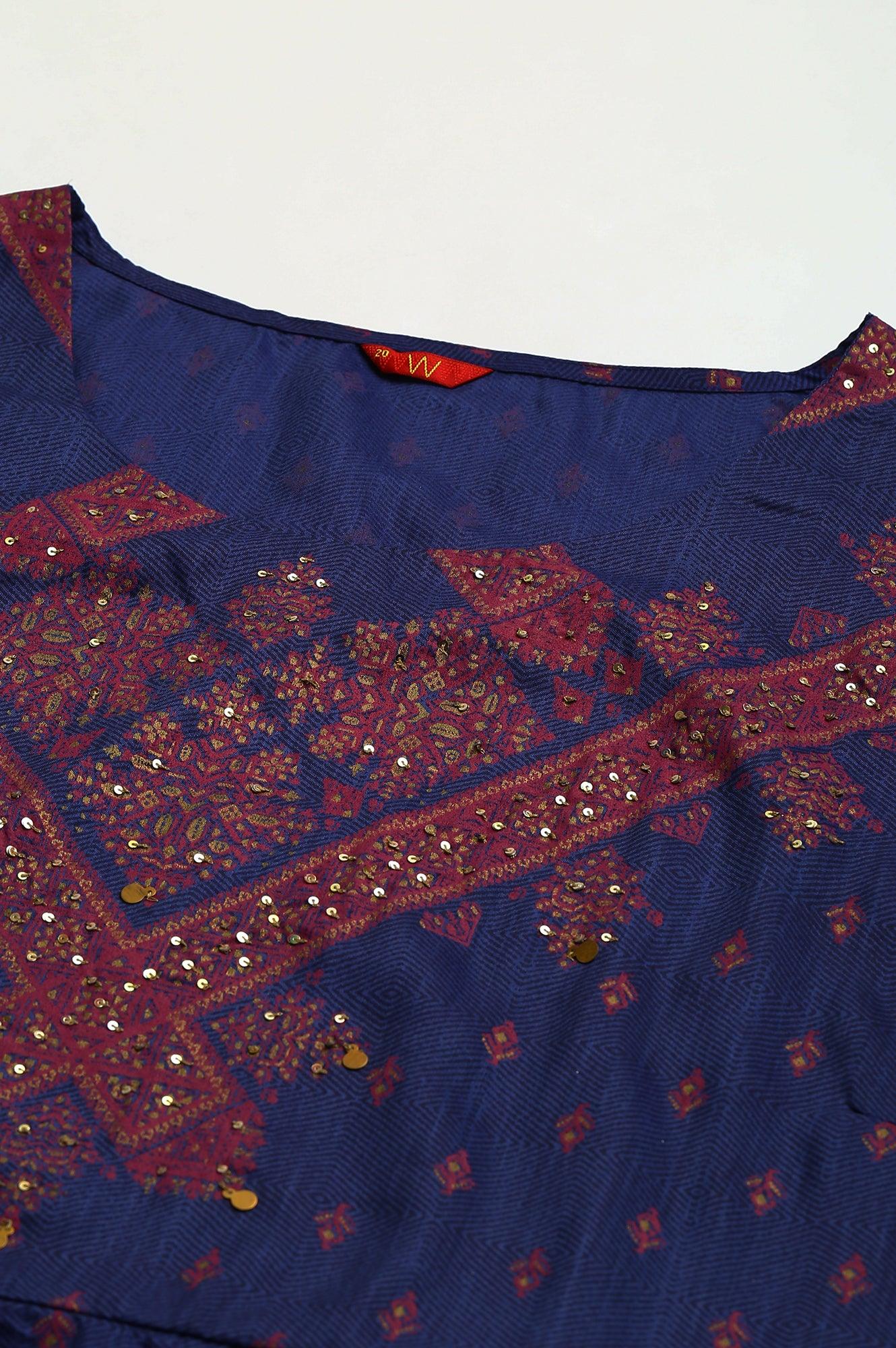 Plus Size Navy Blue Circular kurta With Seqiuns - Image 7