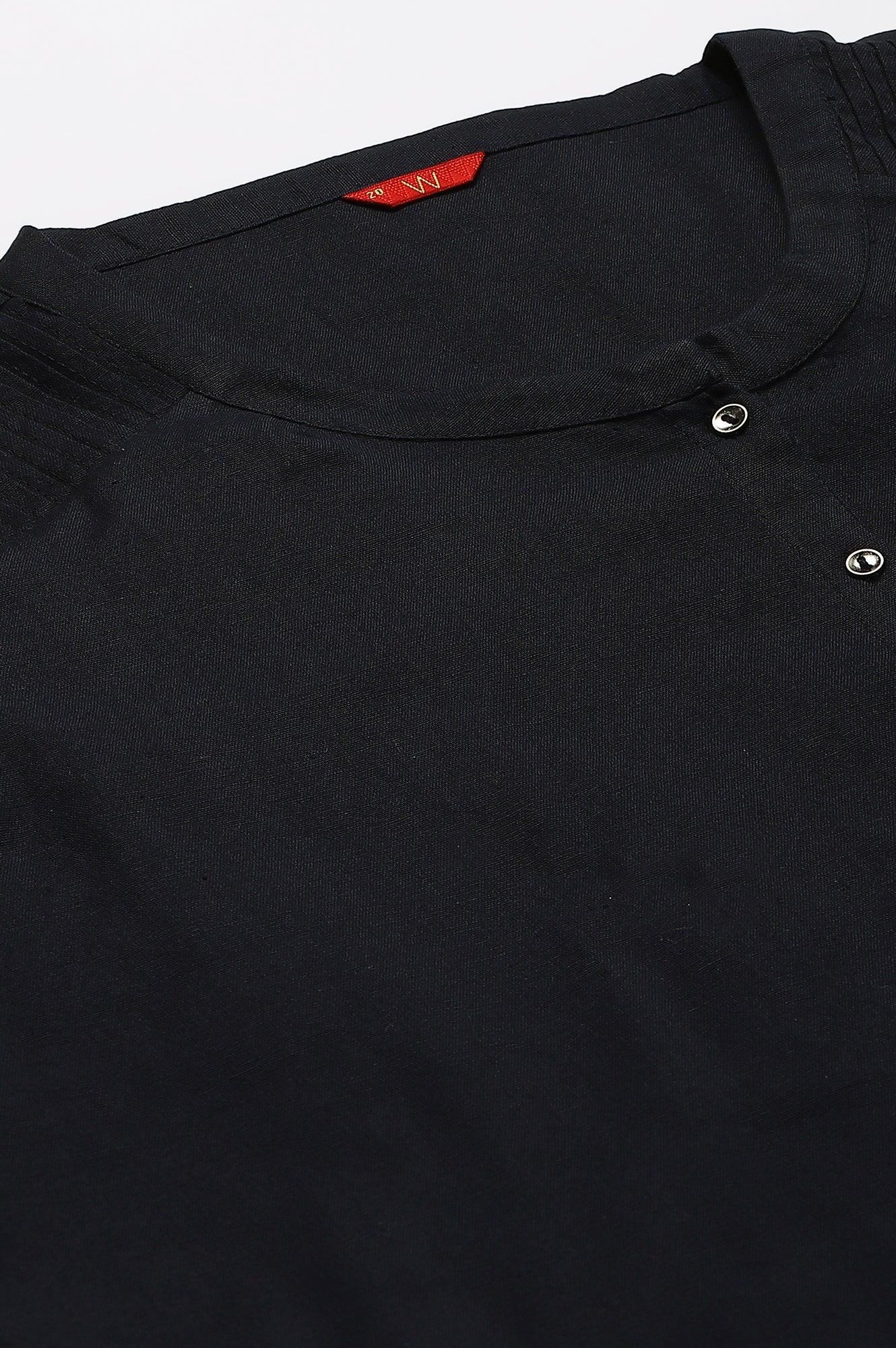 Plus Size Navy Blue Cotton Flax Top - Image 7