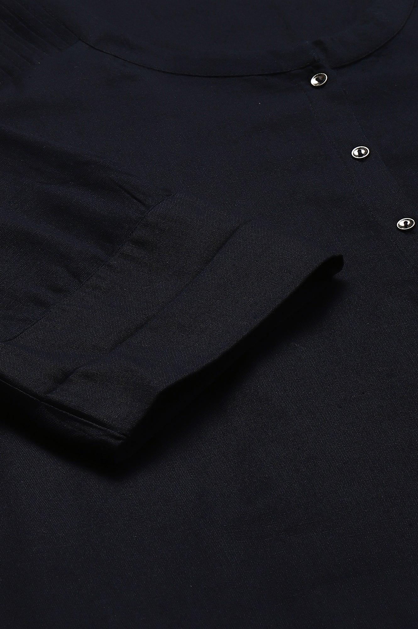 Plus Size Navy Blue Cotton Flax Top - Image 8