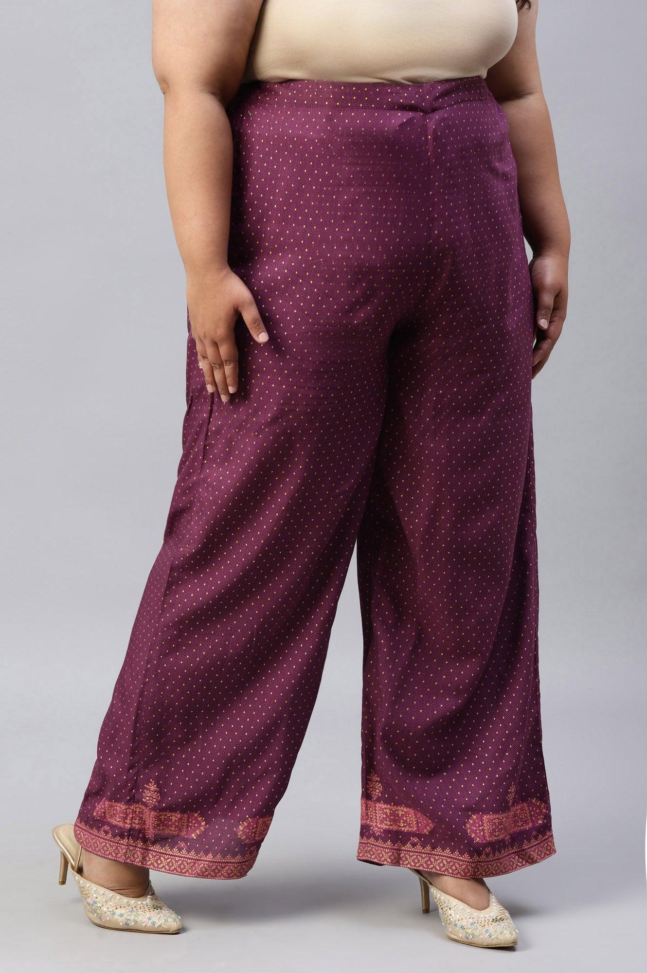 Plus Size Orchid Purple Rayon Printed Parallel Pants - Image 4
