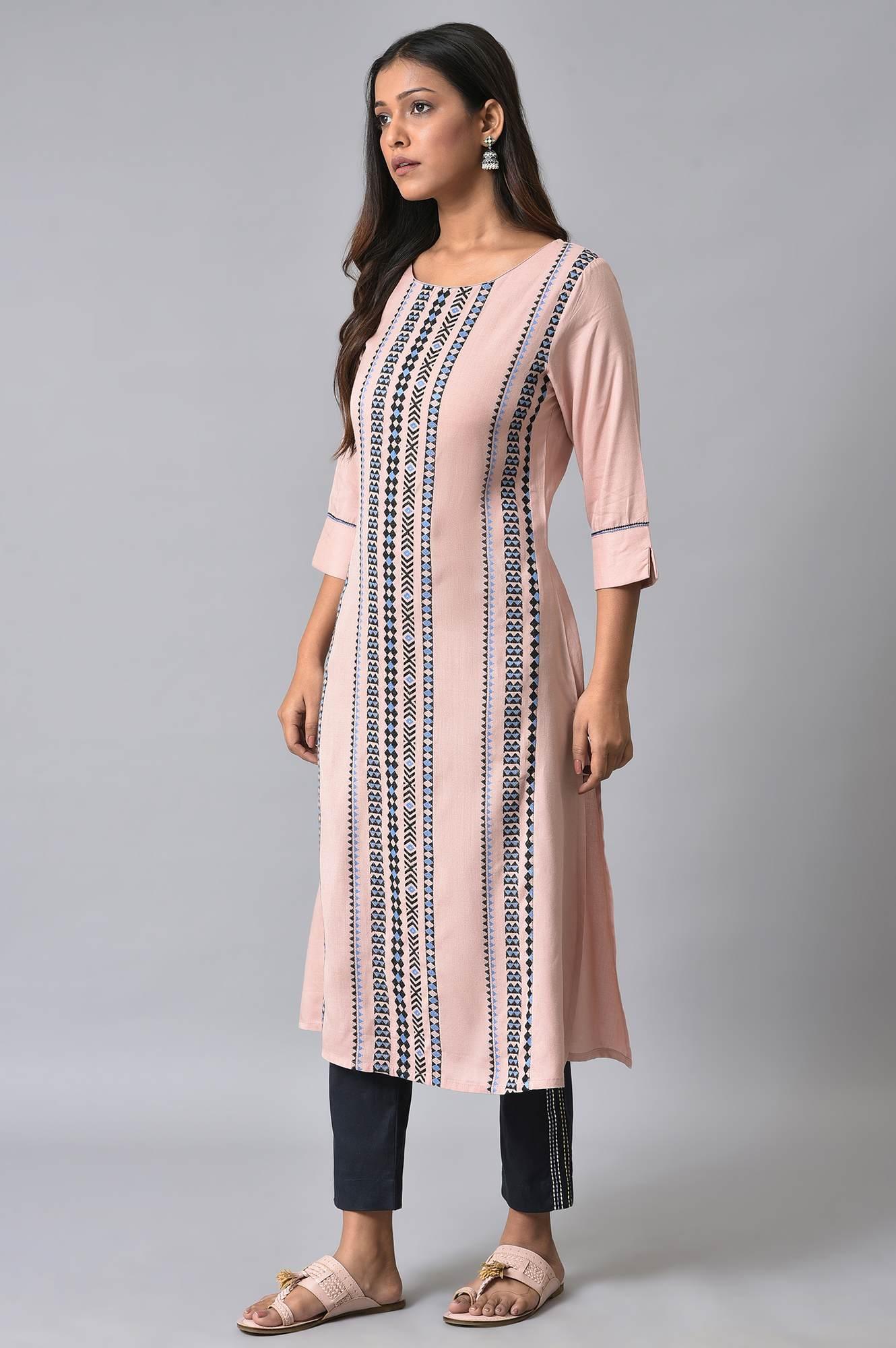 Plus Size Pink Dobby Printed kurta - Image 3