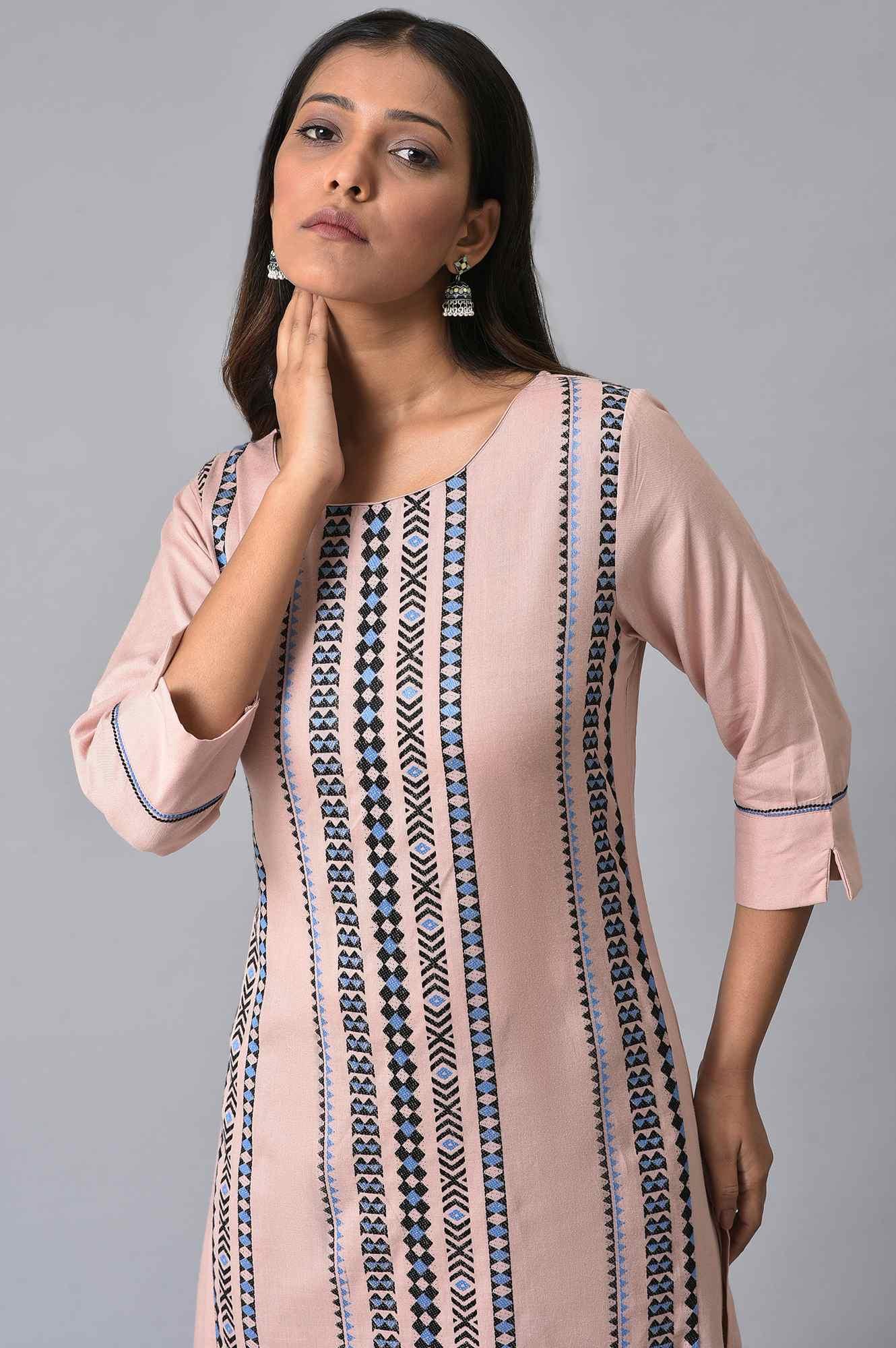 Plus Size Pink Dobby Printed kurta - Image 5