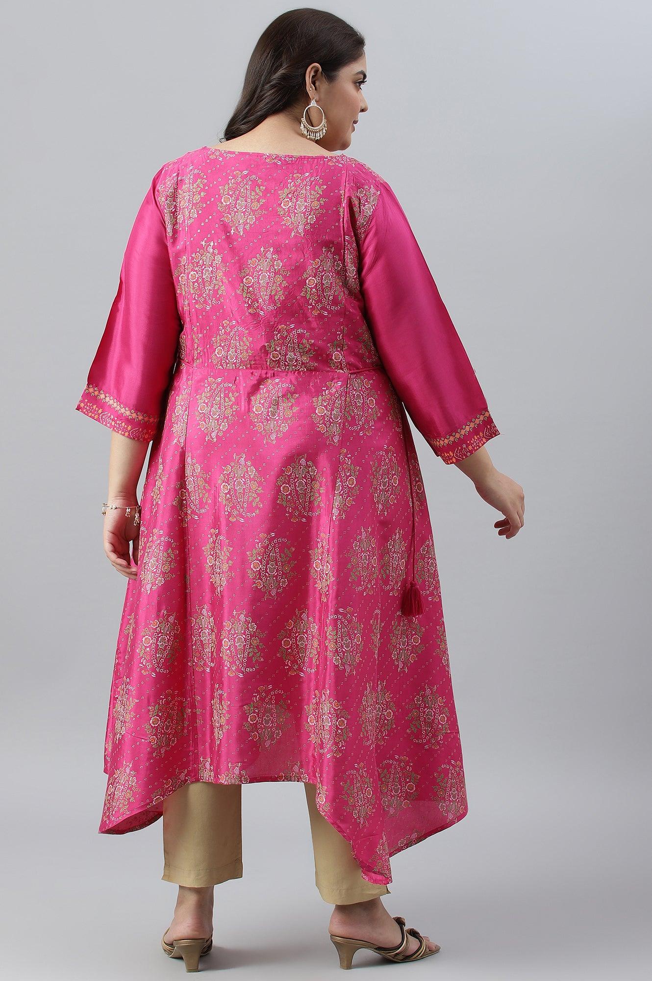 Plus Size Pink Flared Paisley Print kurta - Image 2