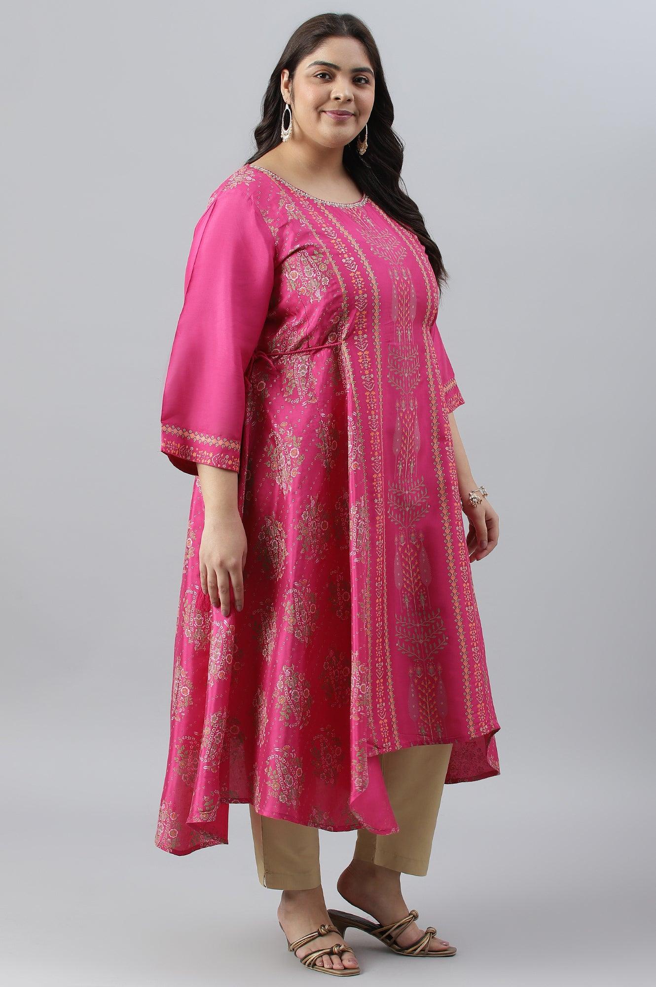 Plus Size Pink Flared Paisley Print kurta - Image 3