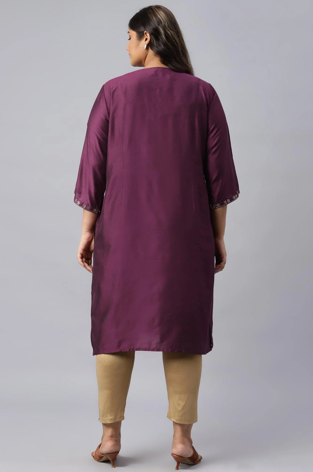 Plus Size Pink Mukaish Placement Print kurta - Image 2