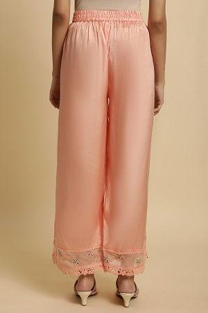 Plus Size Pink Parallel Pants With Lace And Embroidery - Image 2