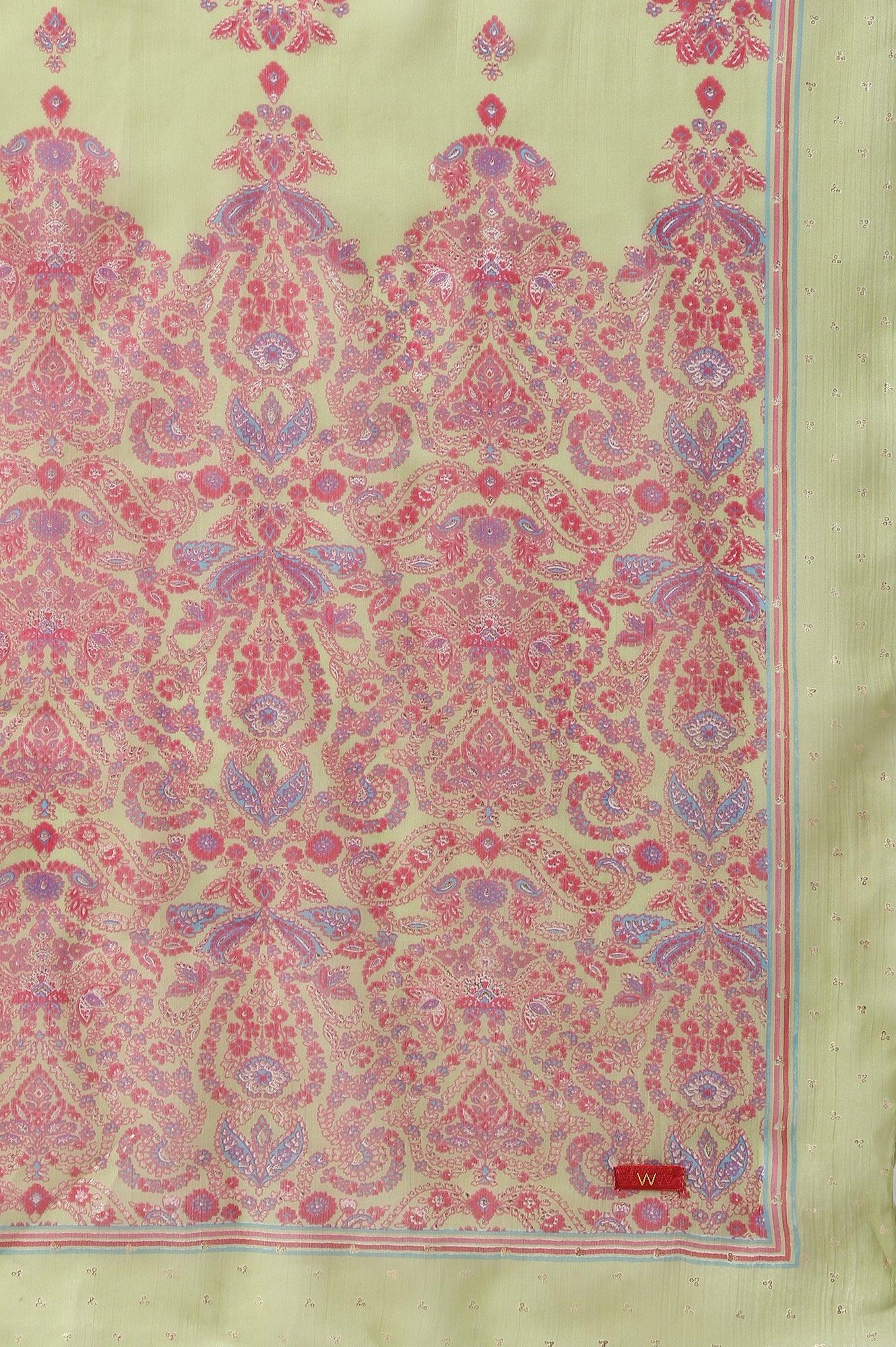 Plus Size Pink Printed kurta With Culottes And Green Dupatta - Image 10