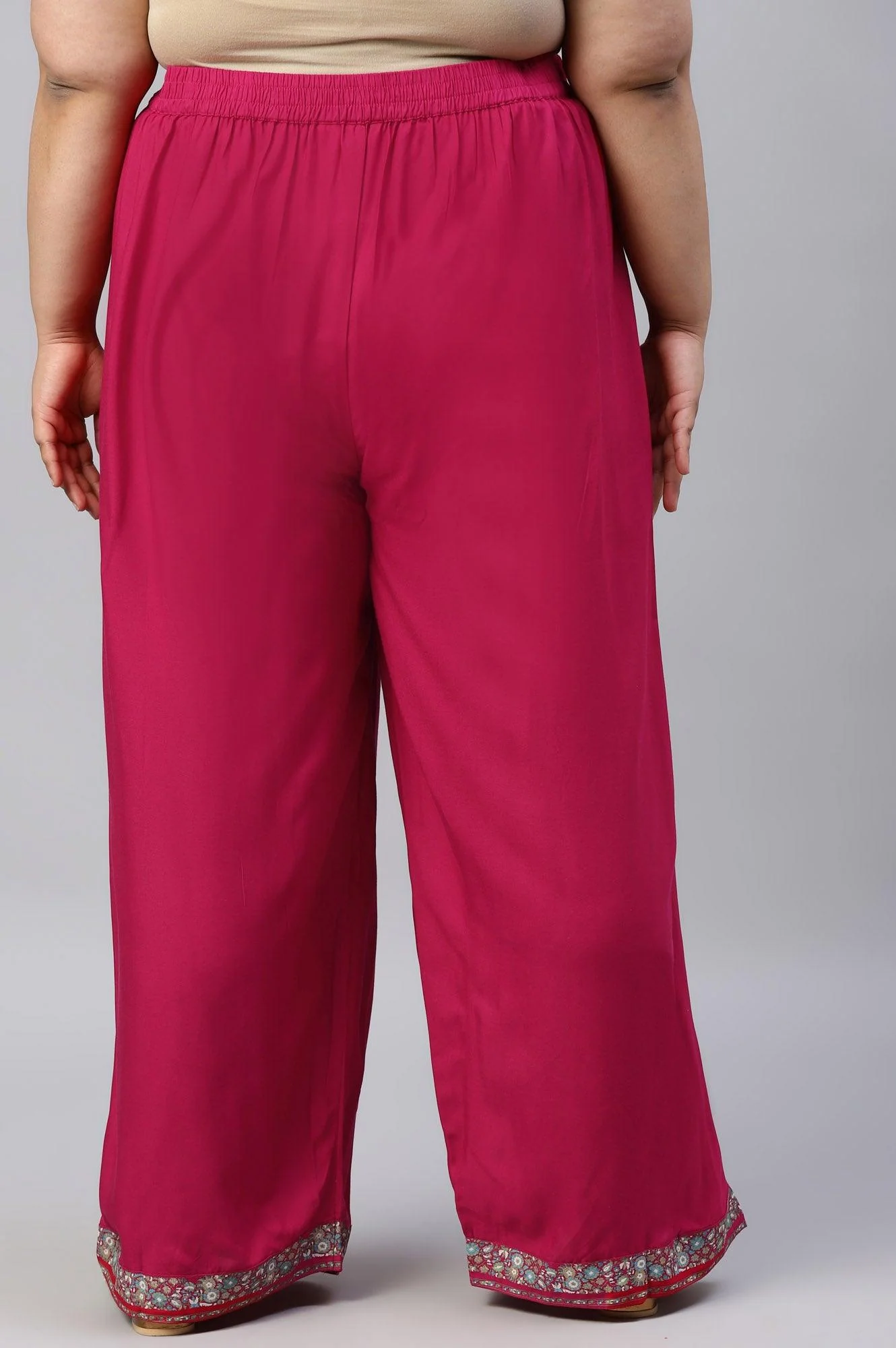 Plus Size Pink Rose Rayon Straight Parallel Pants - Image 2