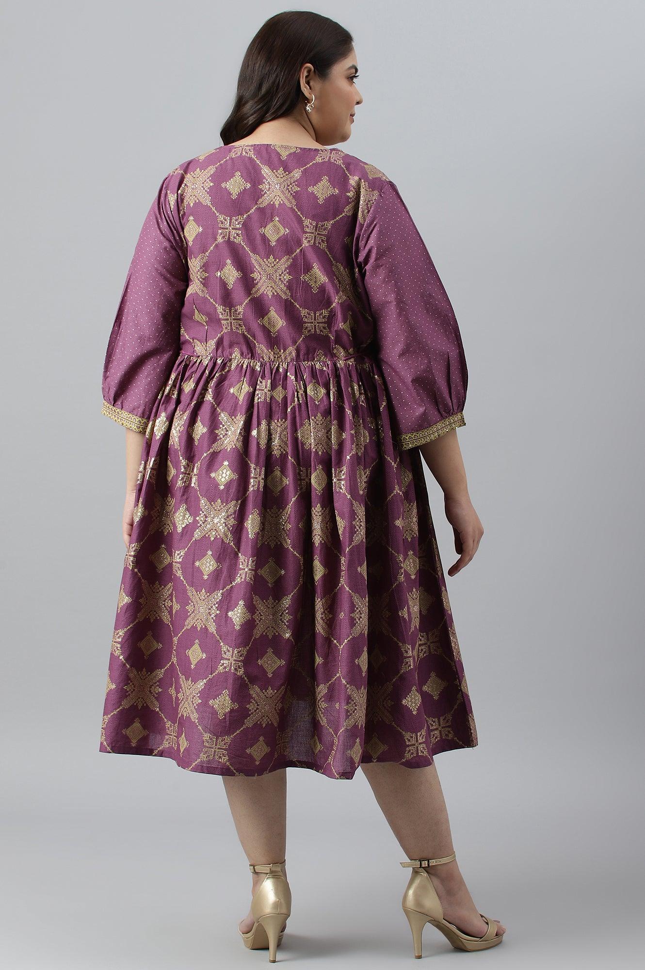 Plus Size Purple Festive Dress with Sequin - Image 2