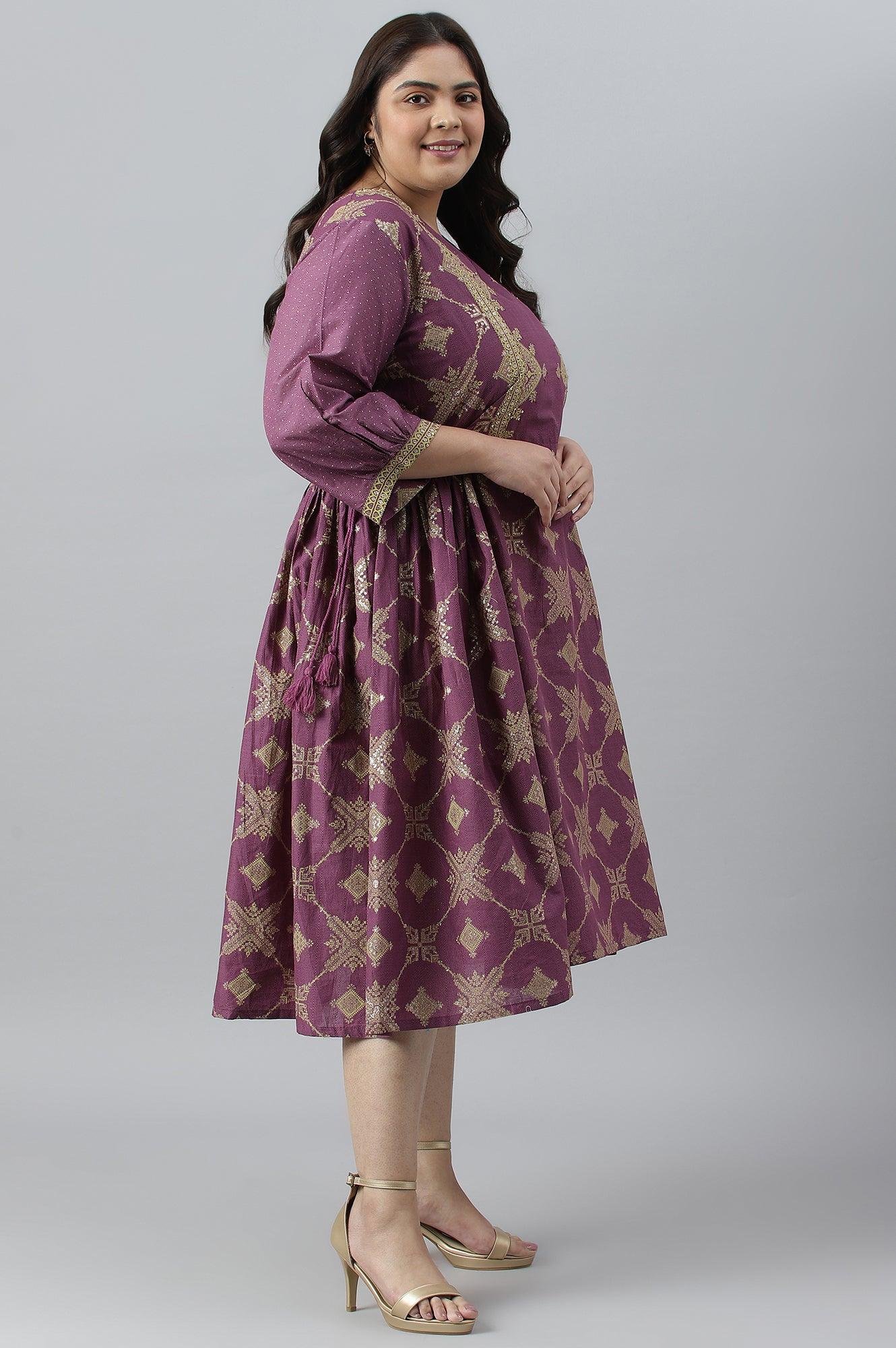 Plus Size Purple Festive Dress with Sequin - Image 3