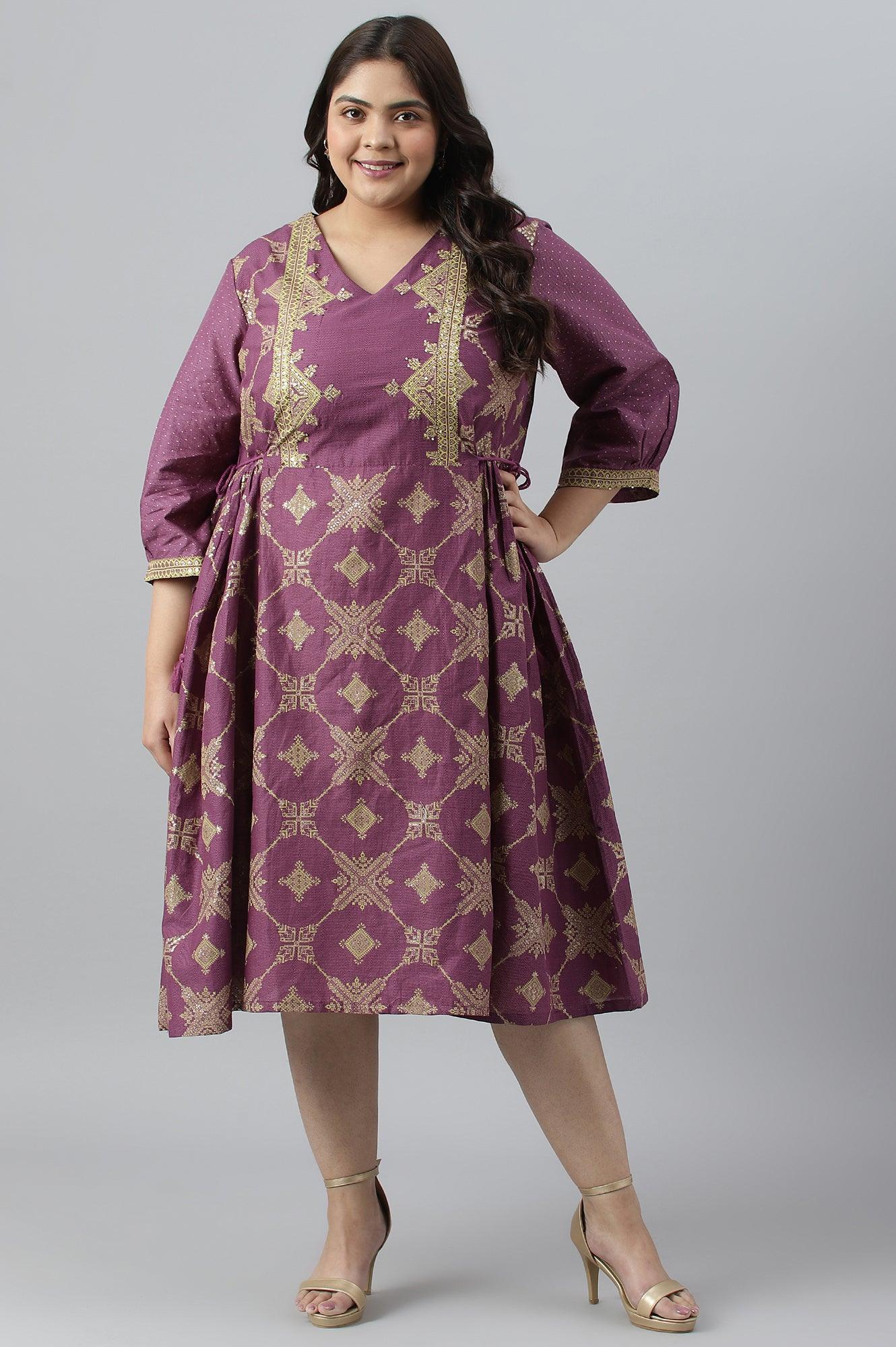 Plus Size Purple Festive Dress with Sequin - Image 6