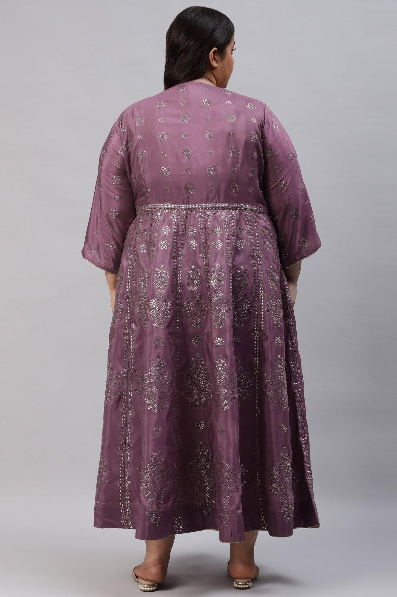 Plus Size Purple Festive Gathered Shantung Dress - Image 2