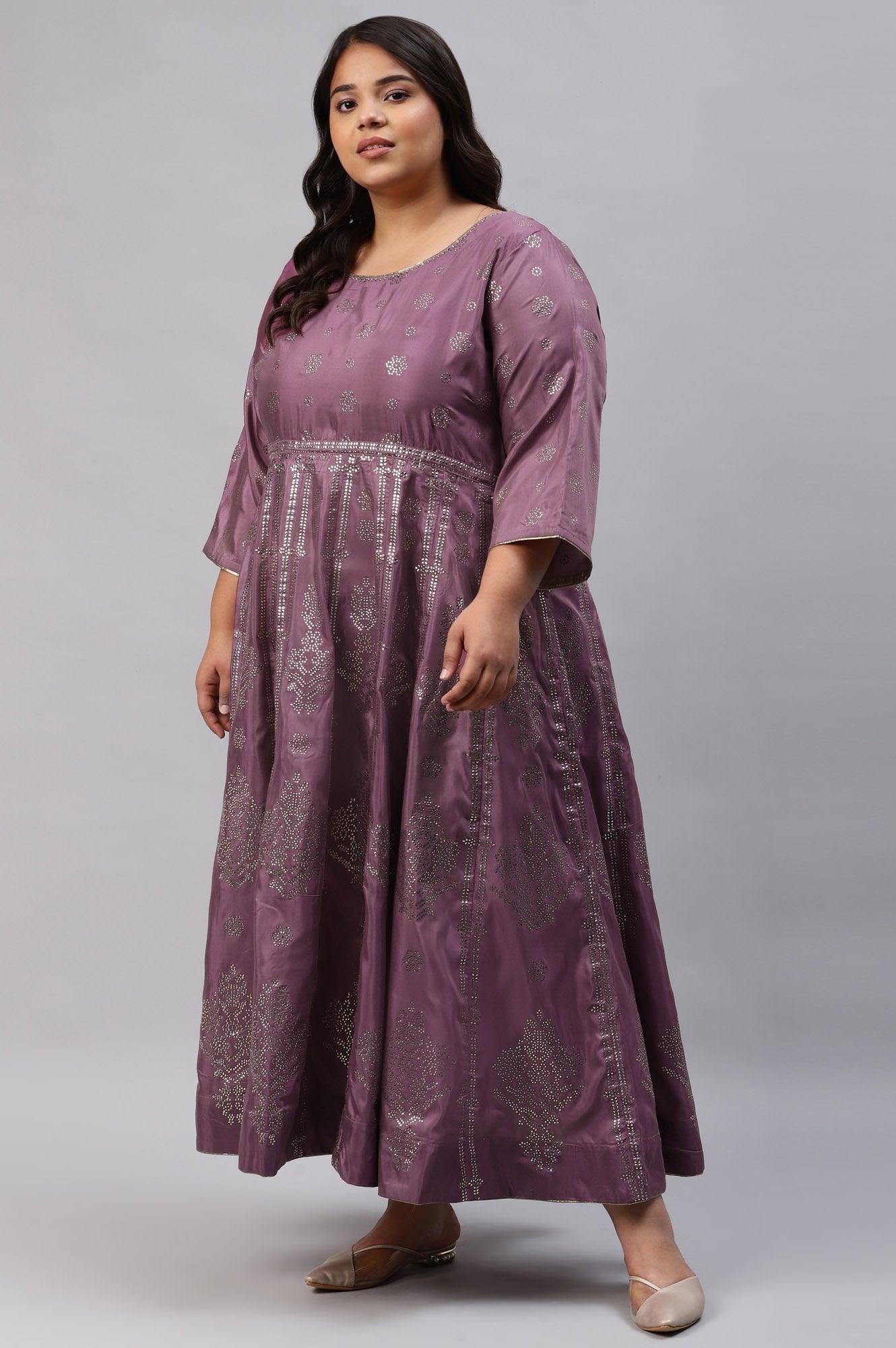 Plus Size Purple Festive Gathered Shantung Dress - Image 3