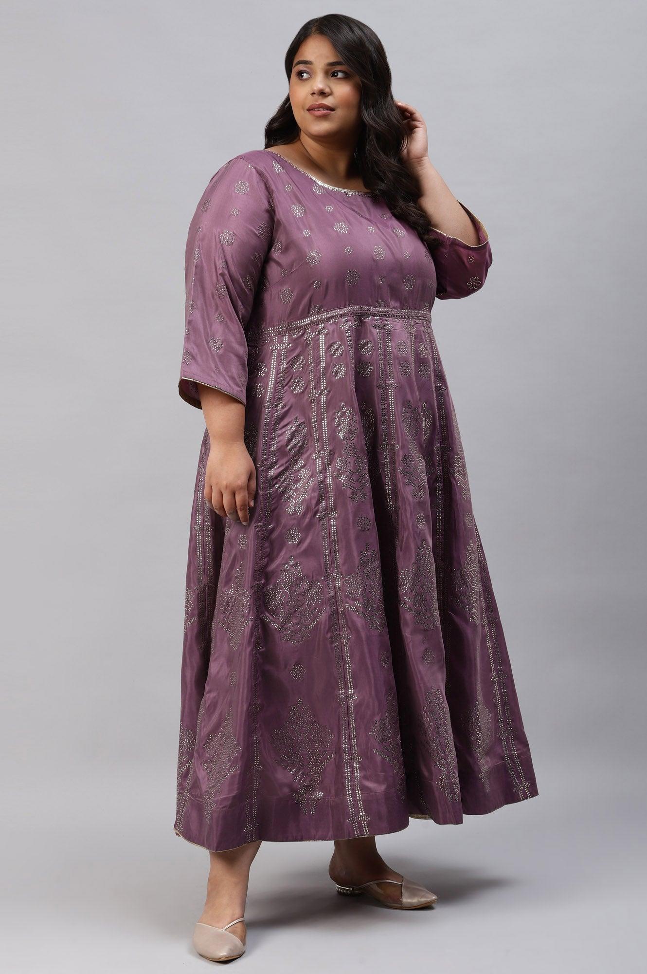 Plus Size Purple Festive Gathered Shantung Dress - Image 4