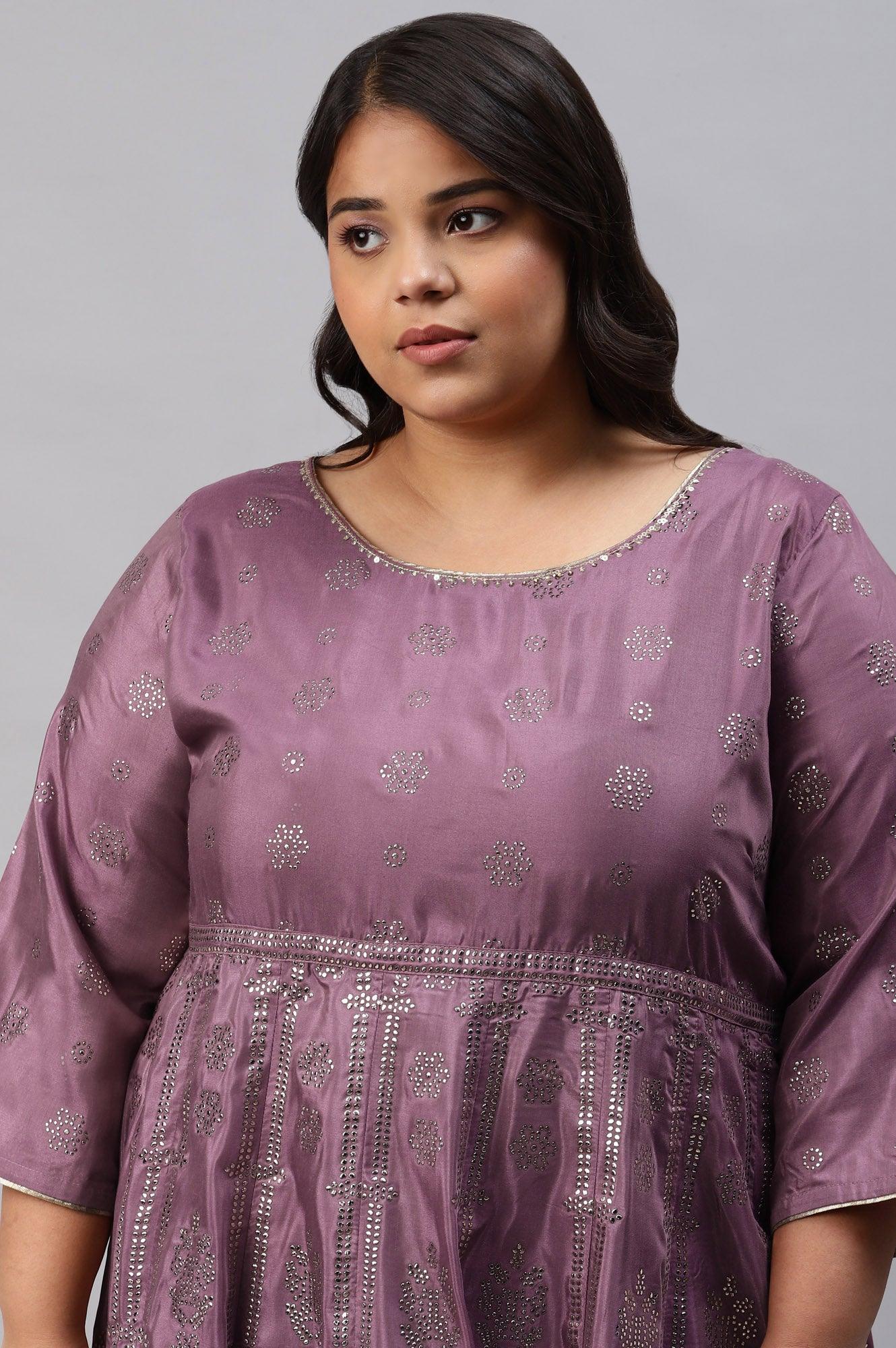 Plus Size Purple Festive Gathered Shantung Dress - Image 5