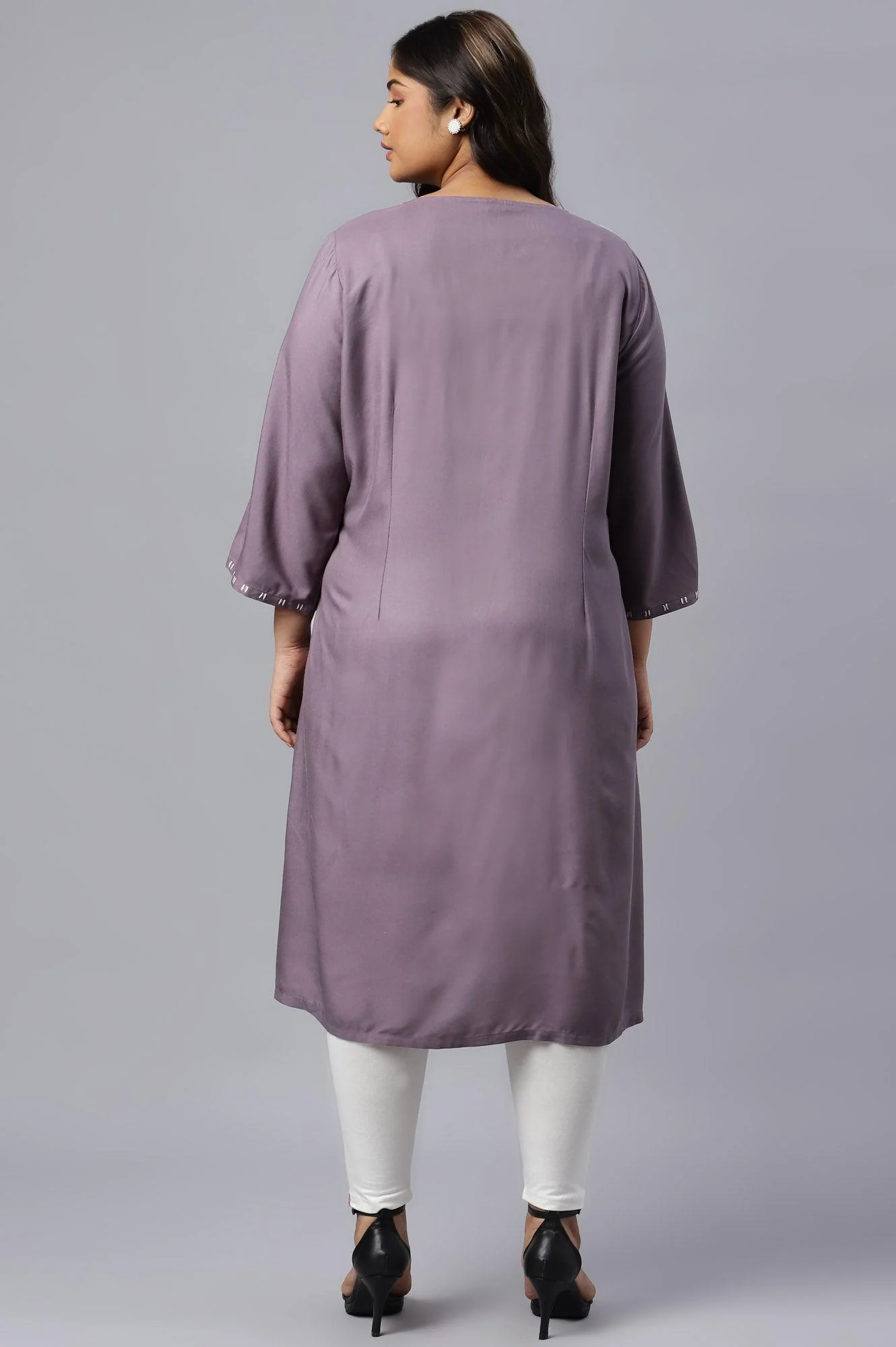 Plus Size Purple Floral Print kurta With Godets - Image 2