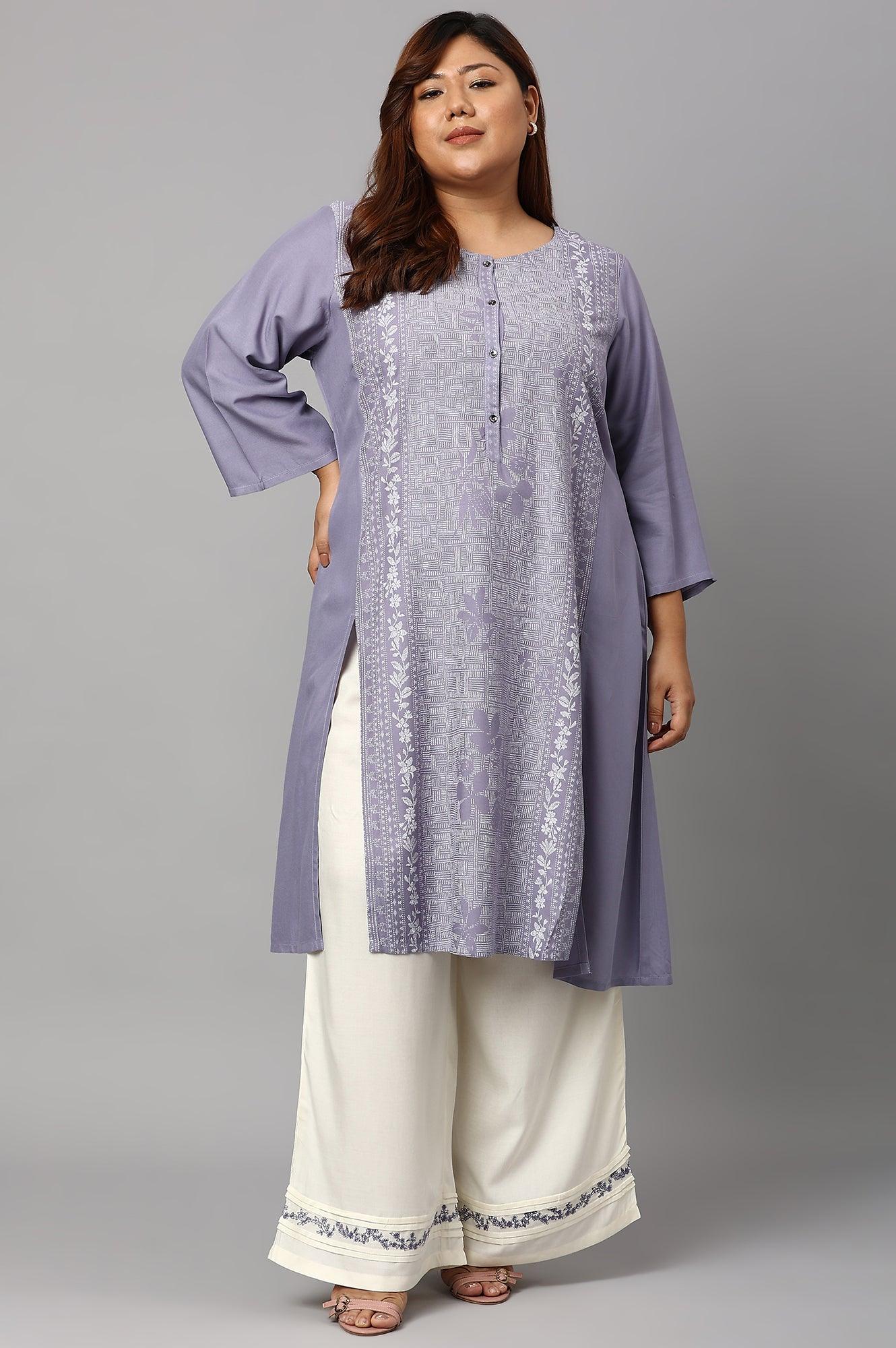 Plus Size Purple Panelled kurta With Front Slit - Image 6
