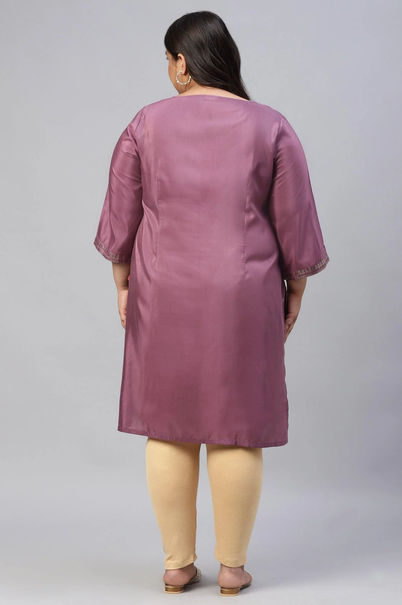 Plus Size Purple Shantung Mukaish Printed kurta - Image 2