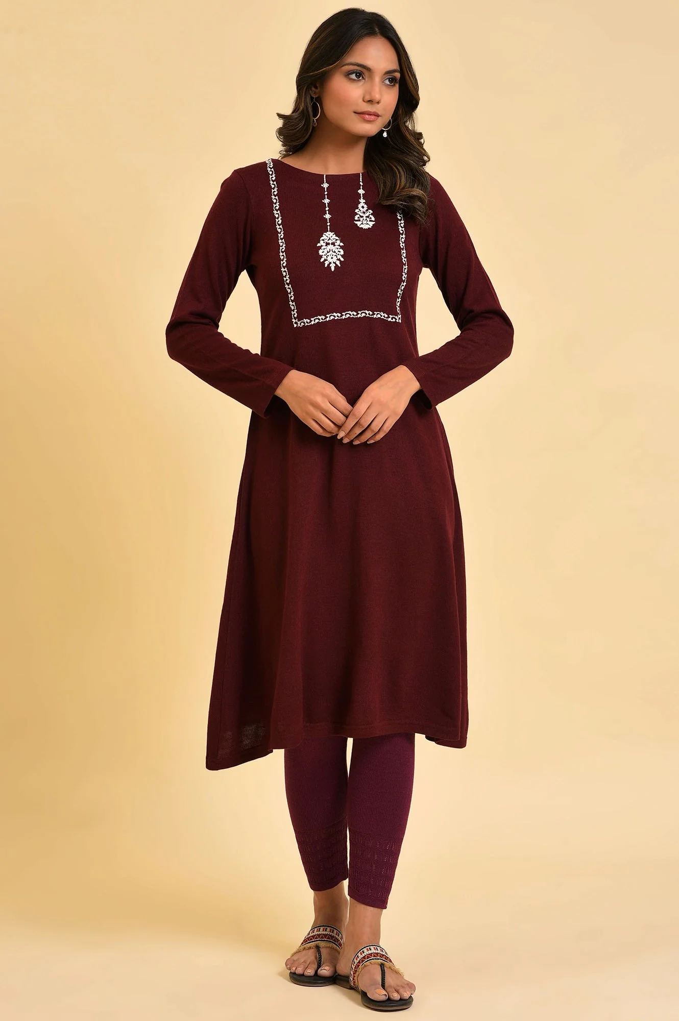 Red Embroidered Winter kurta - Image 6