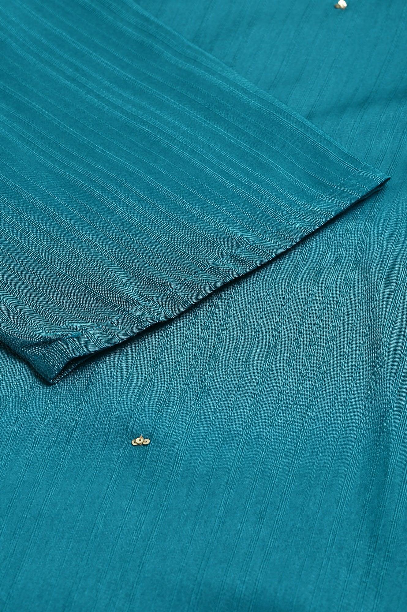 Plus Size Teal Green Karnatka Silk kurta With Slim Pants And Mukaish Dupatta - Image 8