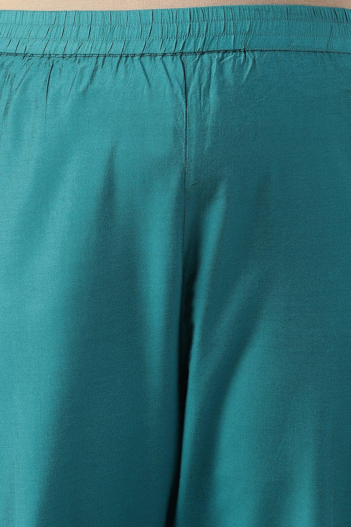 Plus Size Teal Green Karnatka Silk kurta With Slim Pants And Mukaish Dupatta - Image 9