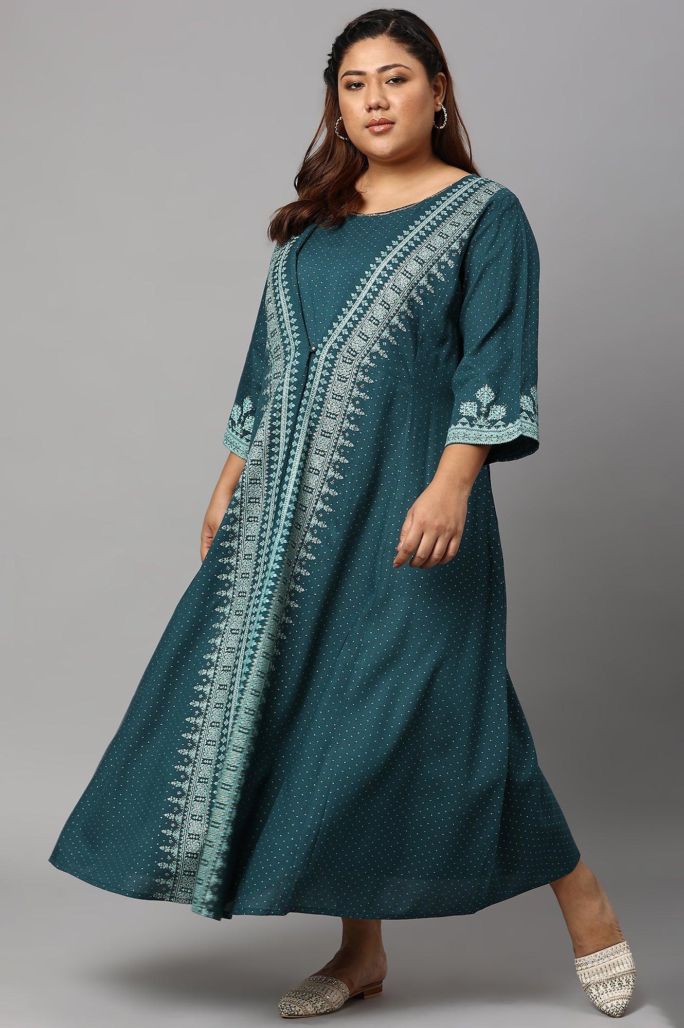 Plus Size Teal Mock Layered Liva Eco Kimono Jumpsuit - Image 6