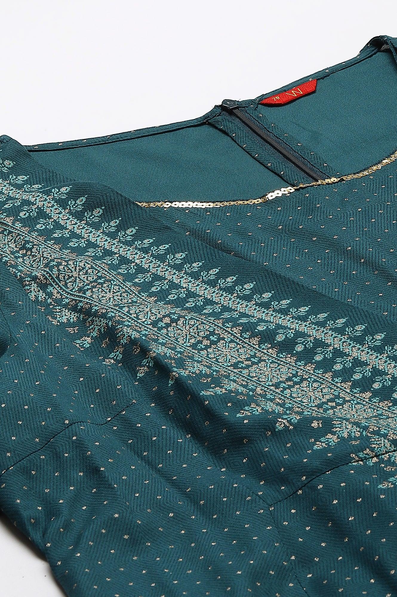 Plus Size Teal Mock Layered Liva Eco Kimono Jumpsuit - Image 7