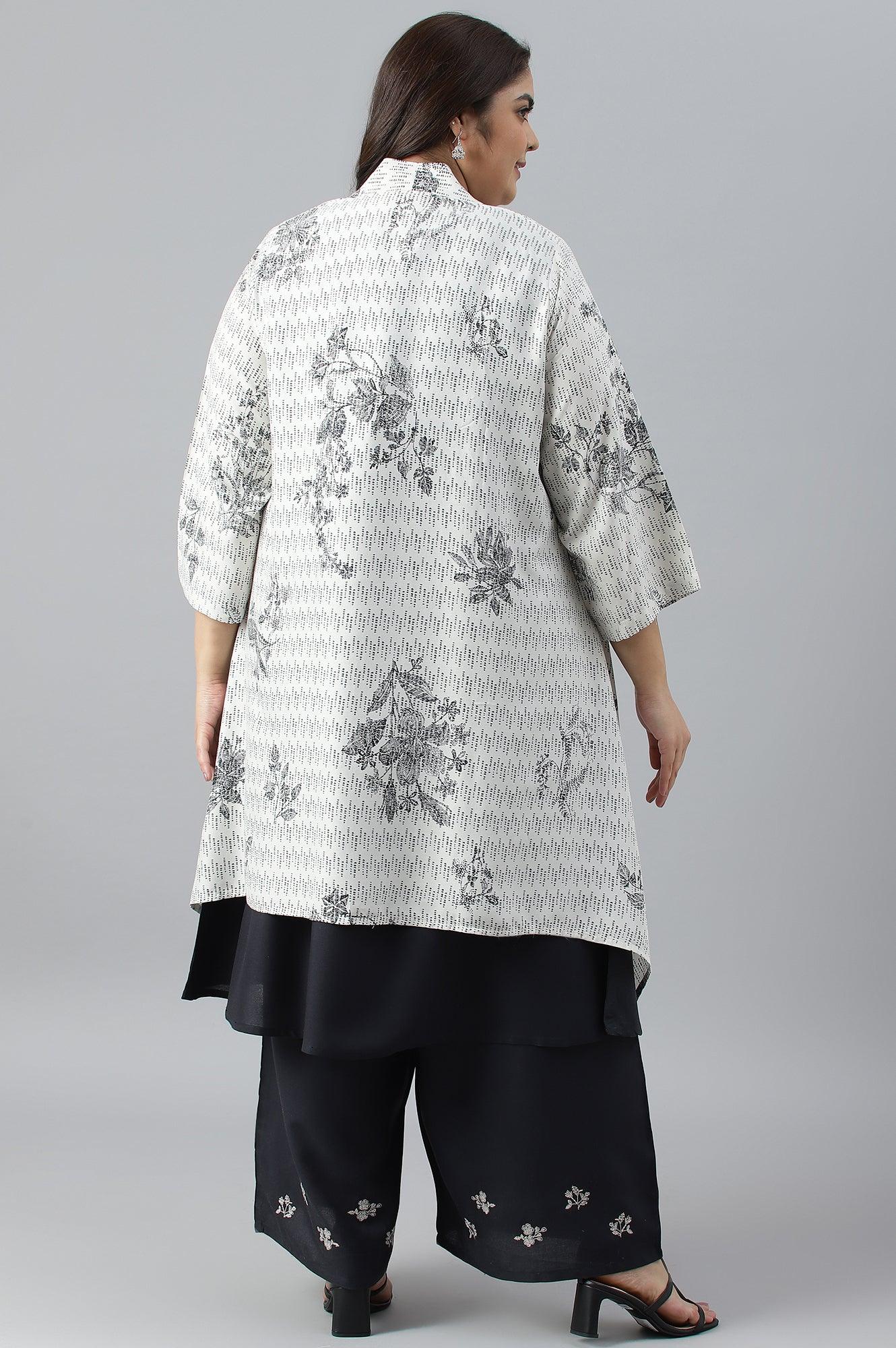 Plus Size White And Deep Blue Ombre kurta With Printed Gillet And Parallel Pants - Image 3