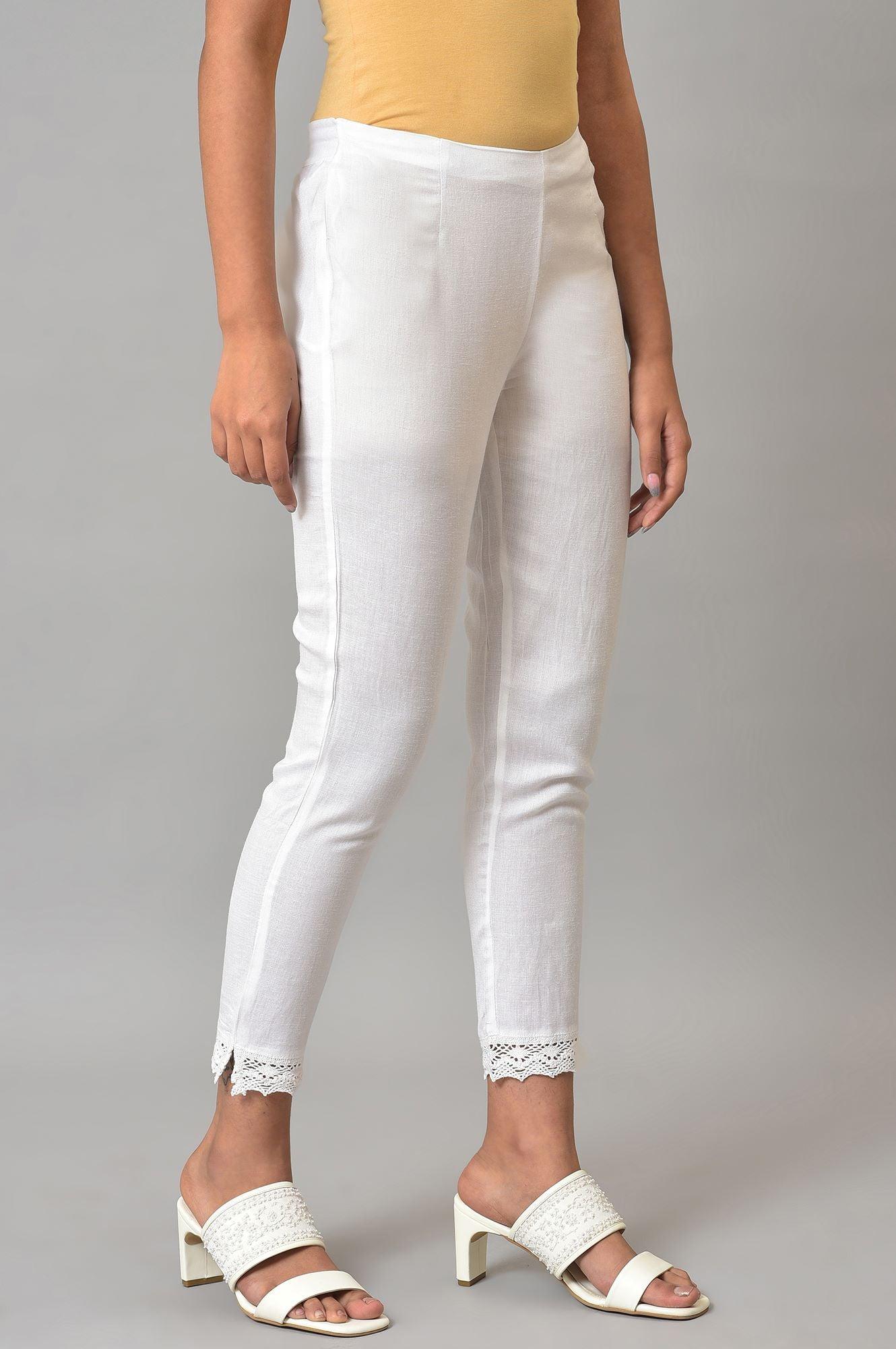 Plus Size White Slim Pants With Lace Detail - Image 4