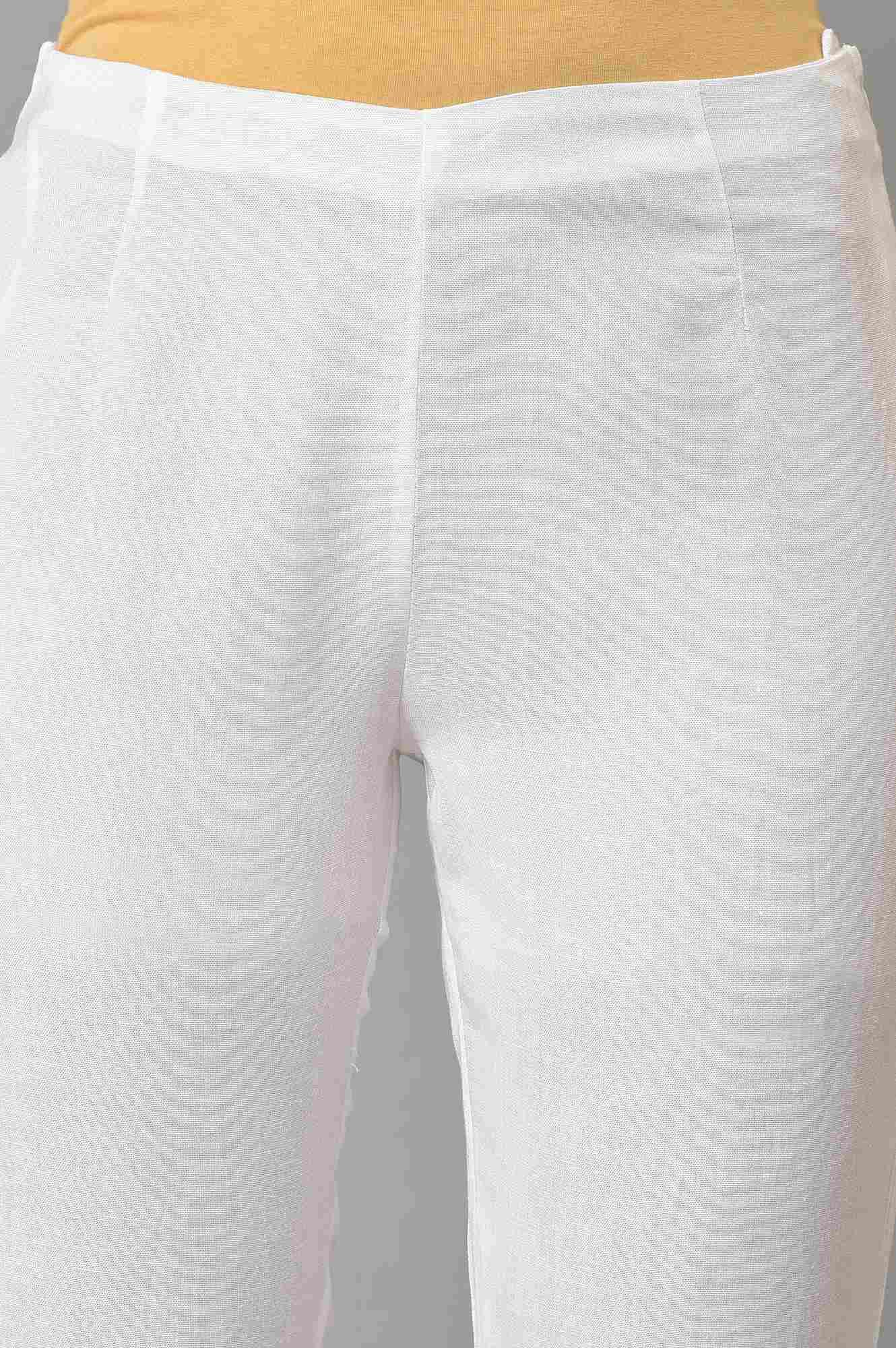 Plus Size White Slim Pants With Lace Detail - Image 6