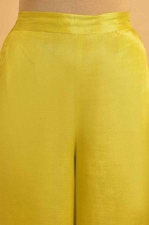 Plus Size Yellow Parallel Pants With Lace And Embroidery - Image 5