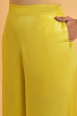 Plus Size Yellow Parallel Pants With Lace And Embroidery - Image 6