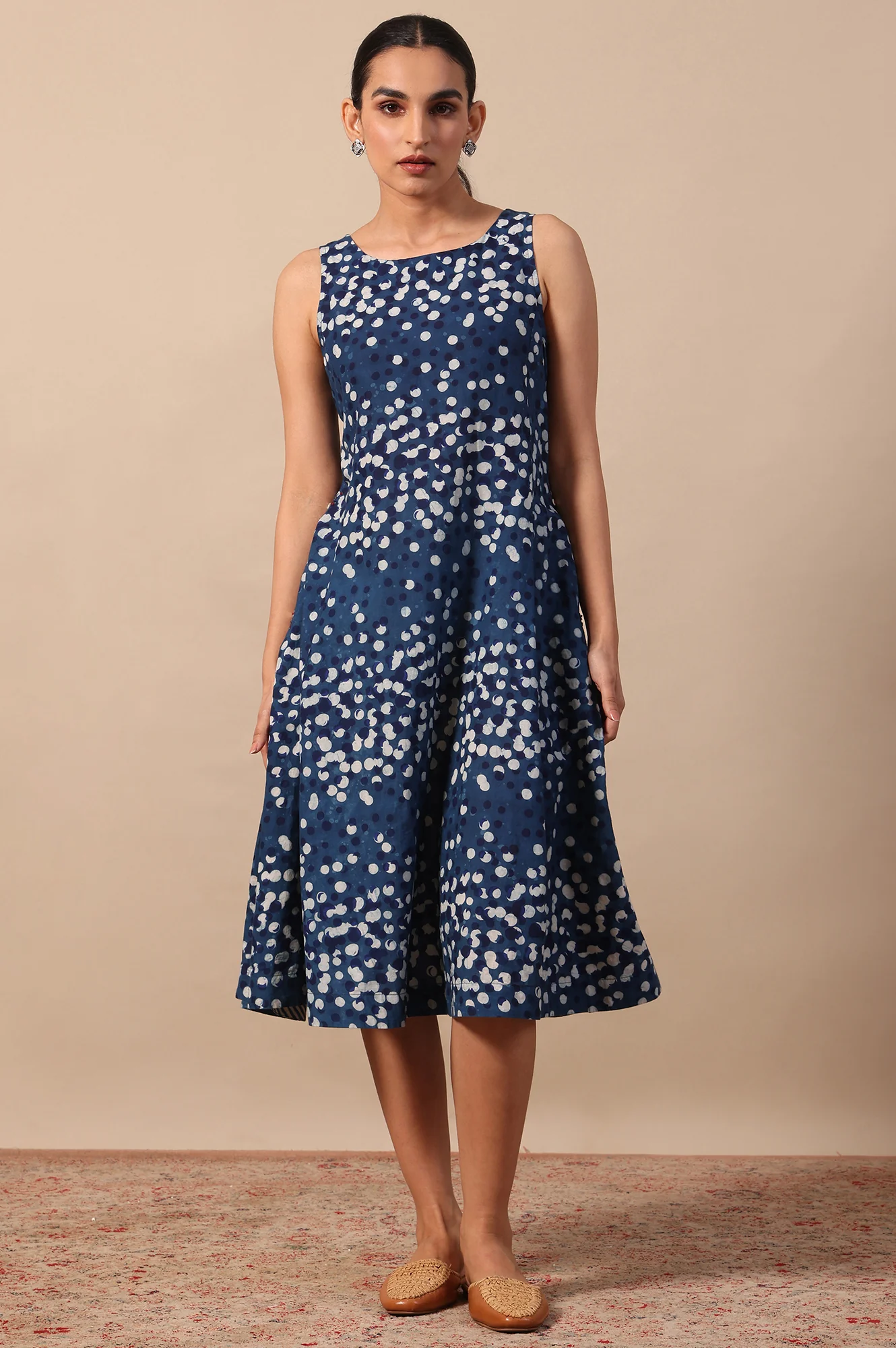 Polka Print Flared Pure Cotton Dress - Image 3