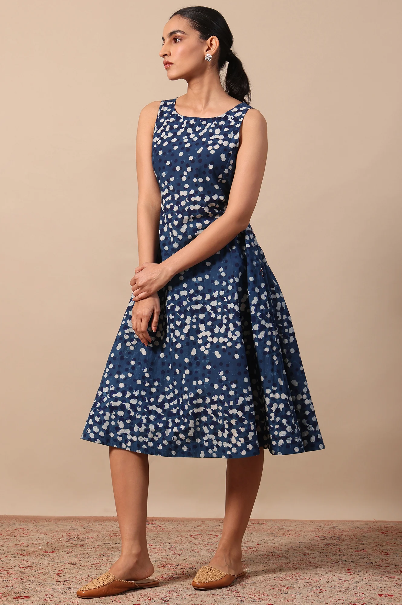 Polka Print Flared Pure Cotton Dress - Image 5