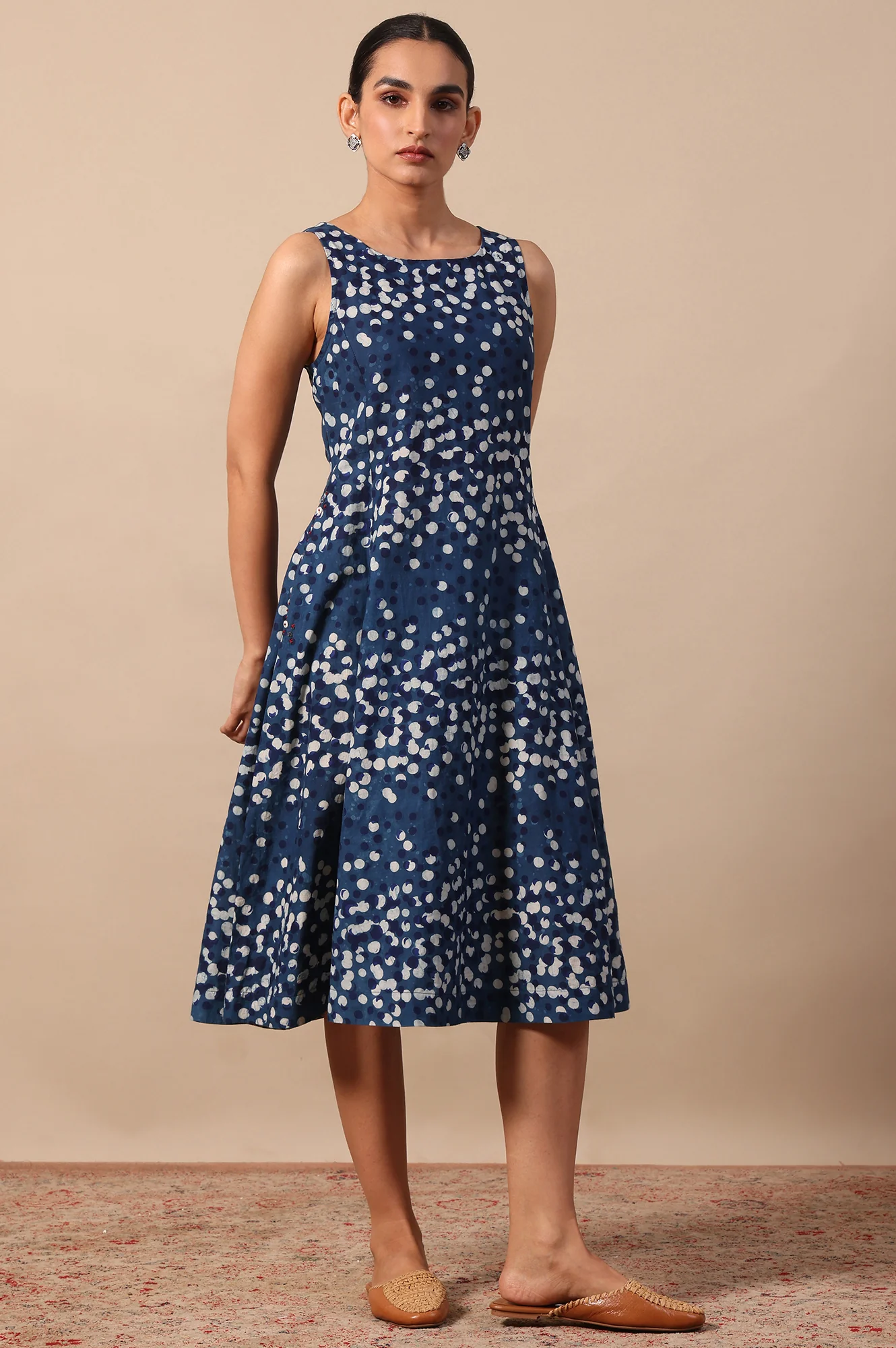 Polka Print Flared Pure Cotton Dress - Image 7