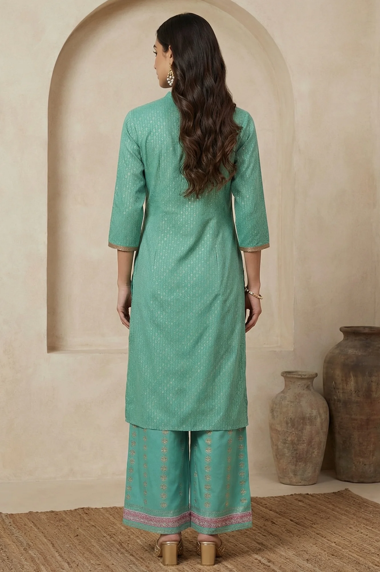 Pop Green Printed Festive Full Placket kurta - Image 5